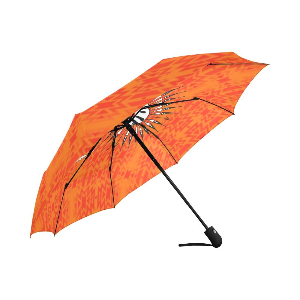 Fire Colors and Turquoise Orange Feather Directions Auto-Foldable Umbrella (Model U04) Auto-Foldable Umbrella e-joyer 