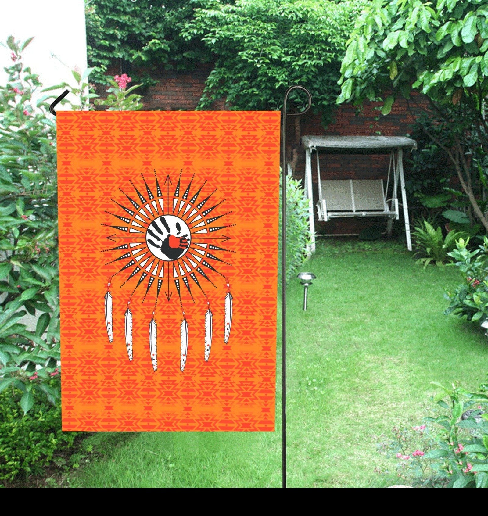 Fire Colors and Turquoise Orange - Feather Directions Garden Flag 28''x40'' (Two Sides Printing) Garden Flag 28‘’x40‘’ (Two Sides) e-joyer