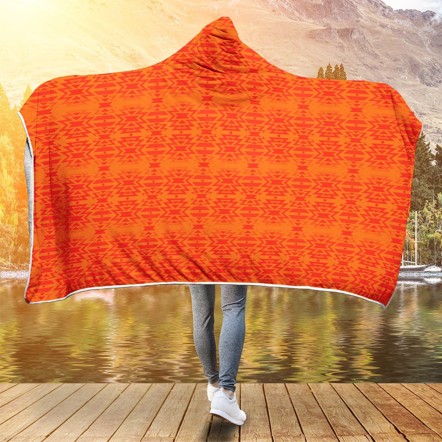 Fire Colors and Turquoise Orange Hooded Blanket blanket 49 Dzine