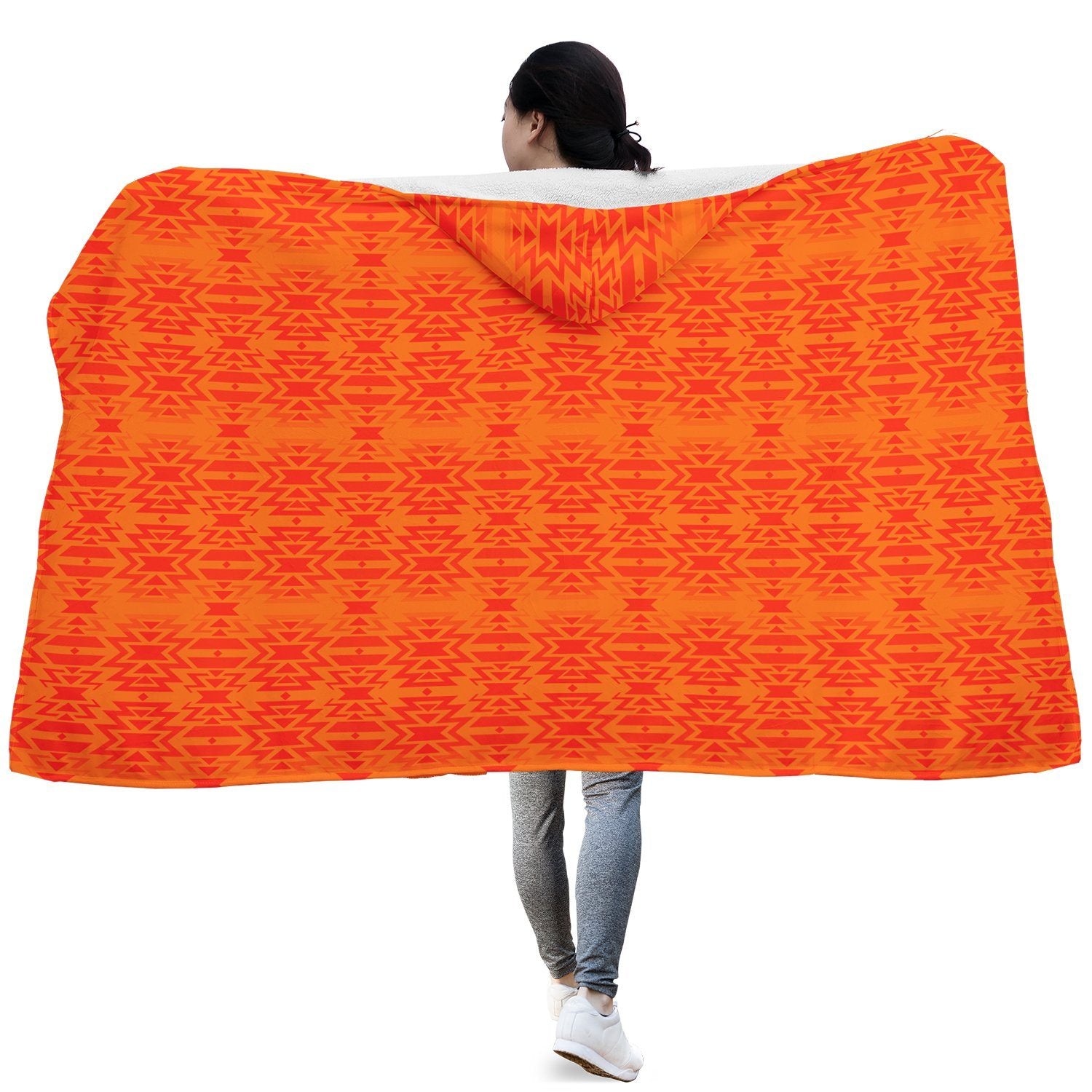 Fire Colors and Turquoise Orange Hooded Blanket blanket 49 Dzine