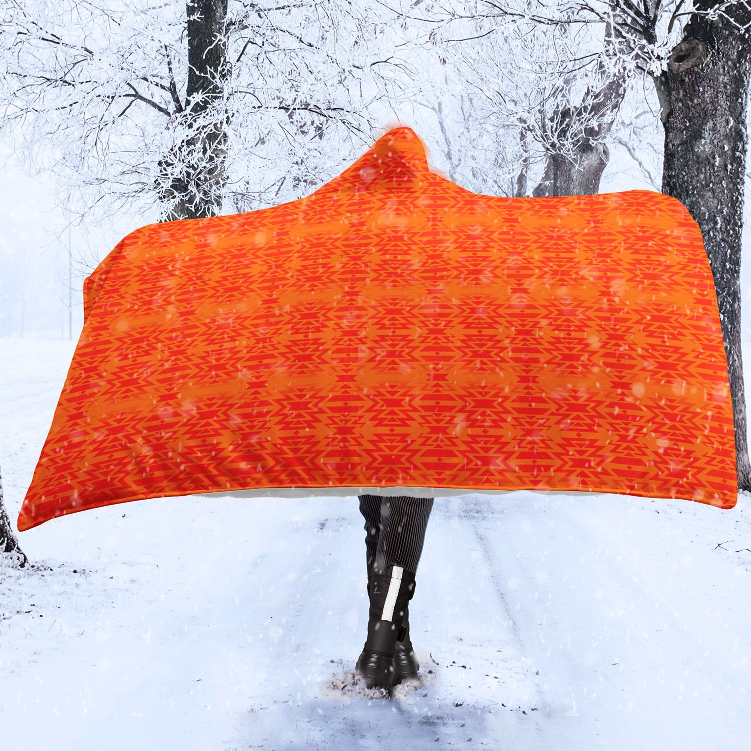 Fire Colors and Turquoise Orange Hooded Blanket blanket 49 Dzine