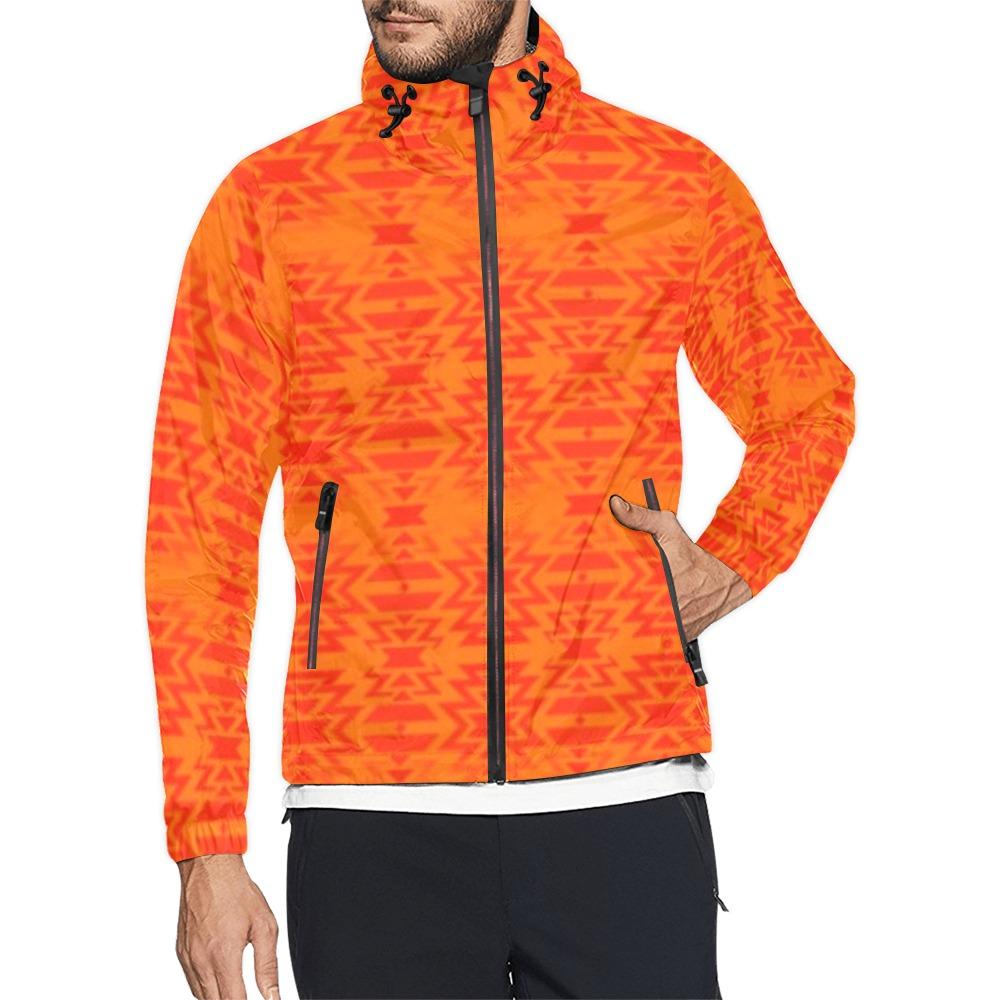 Fire Colors and Turquoise Orange Unisex All Over Print Windbreaker (Model H23) All Over Print Windbreaker for Men (H23) e-joyer