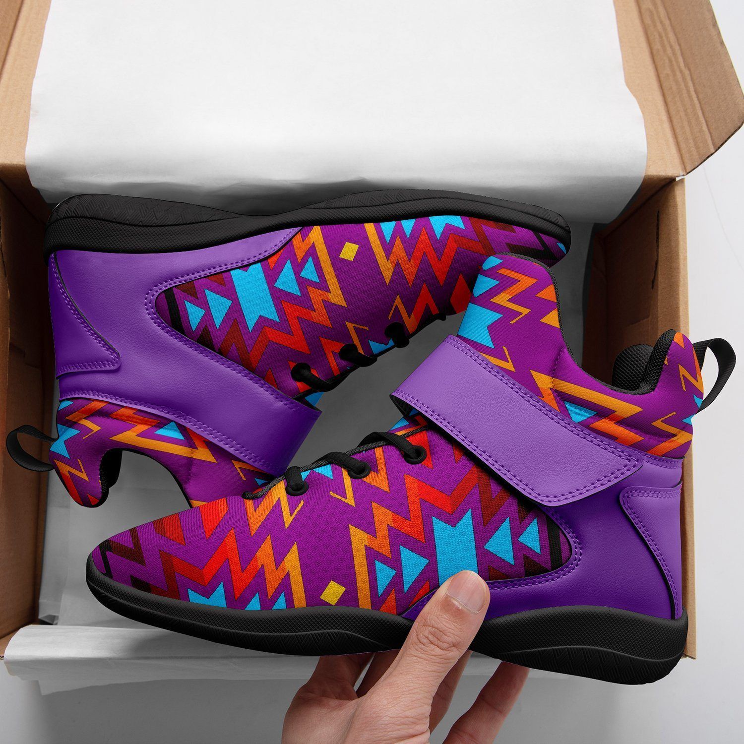 Fire Colors and Turquoise Purple Ipottaa Basketball / Sport High Top Shoes - Black Sole 49 Dzine