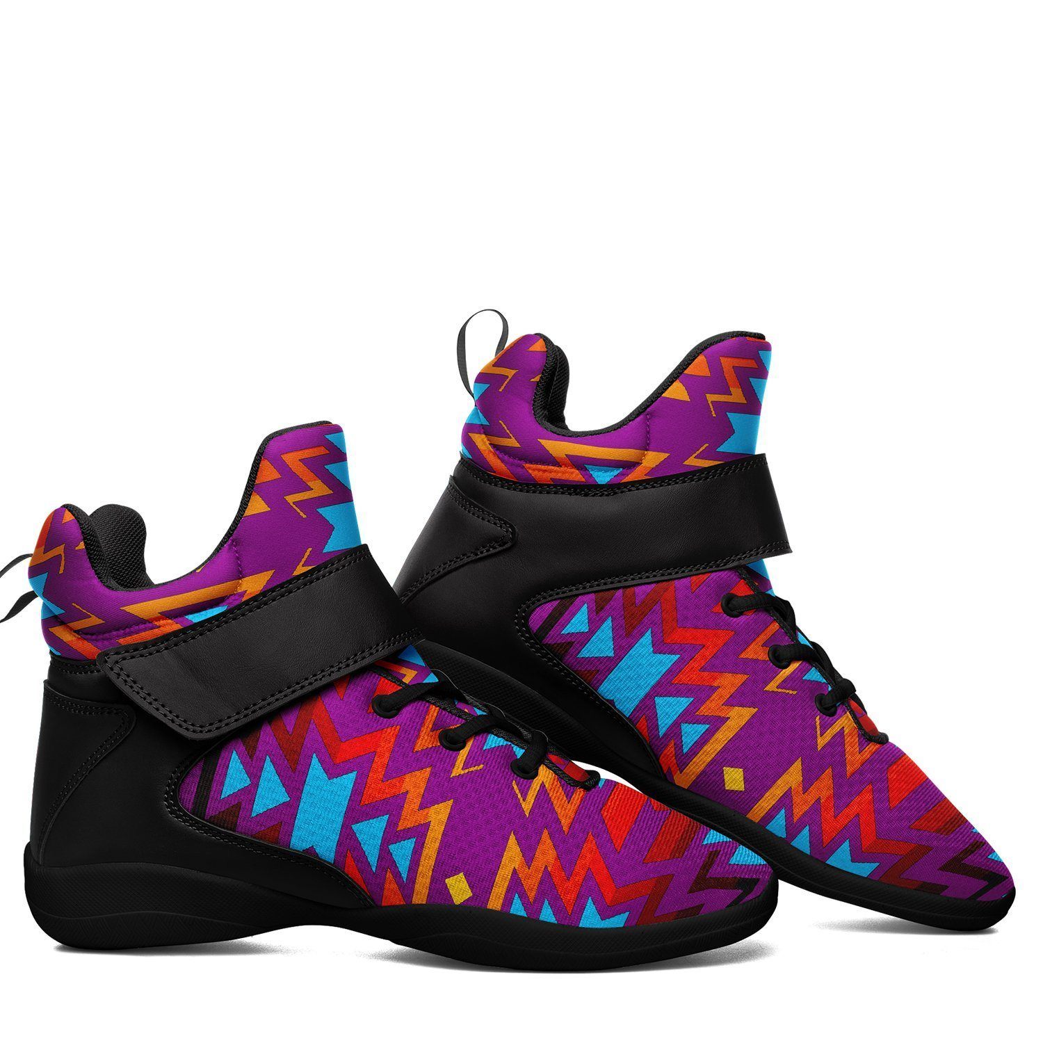 Fire Colors and Turquoise Purple Ipottaa Basketball / Sport High Top Shoes - Black Sole 49 Dzine