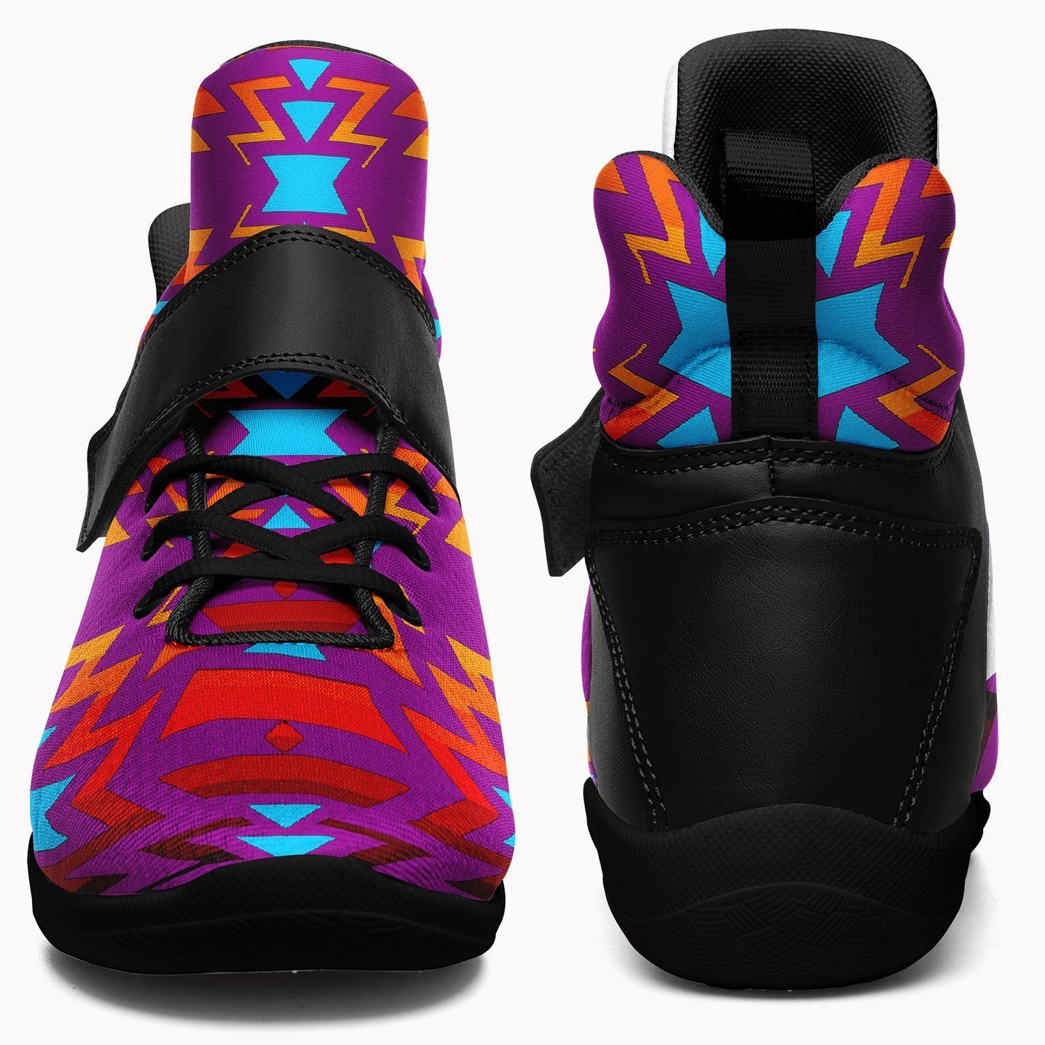 Fire Colors and Turquoise Purple Ipottaa Basketball / Sport High Top Shoes - Black Sole 49 Dzine
