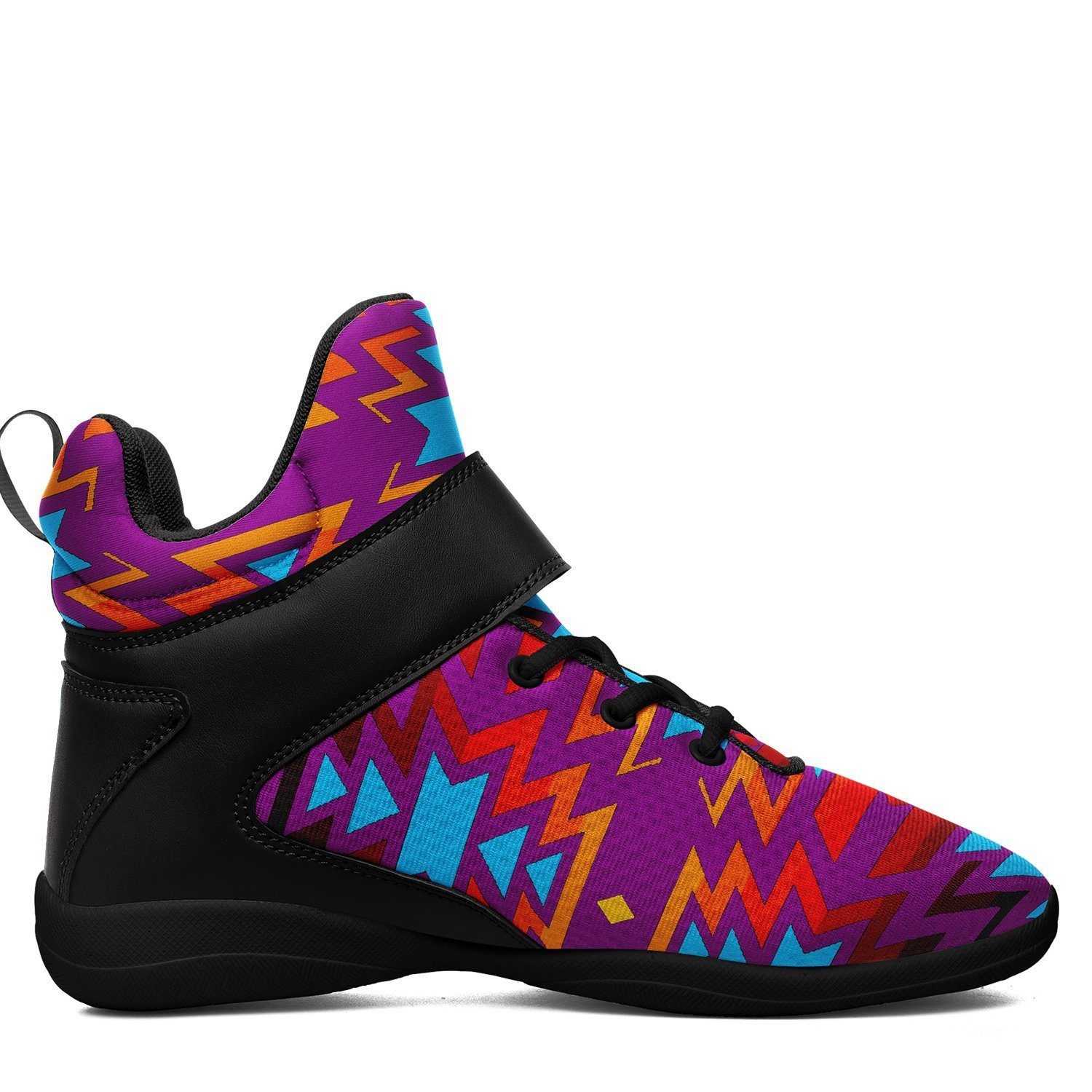 Fire Colors and Turquoise Purple Ipottaa Basketball / Sport High Top Shoes - Black Sole 49 Dzine 