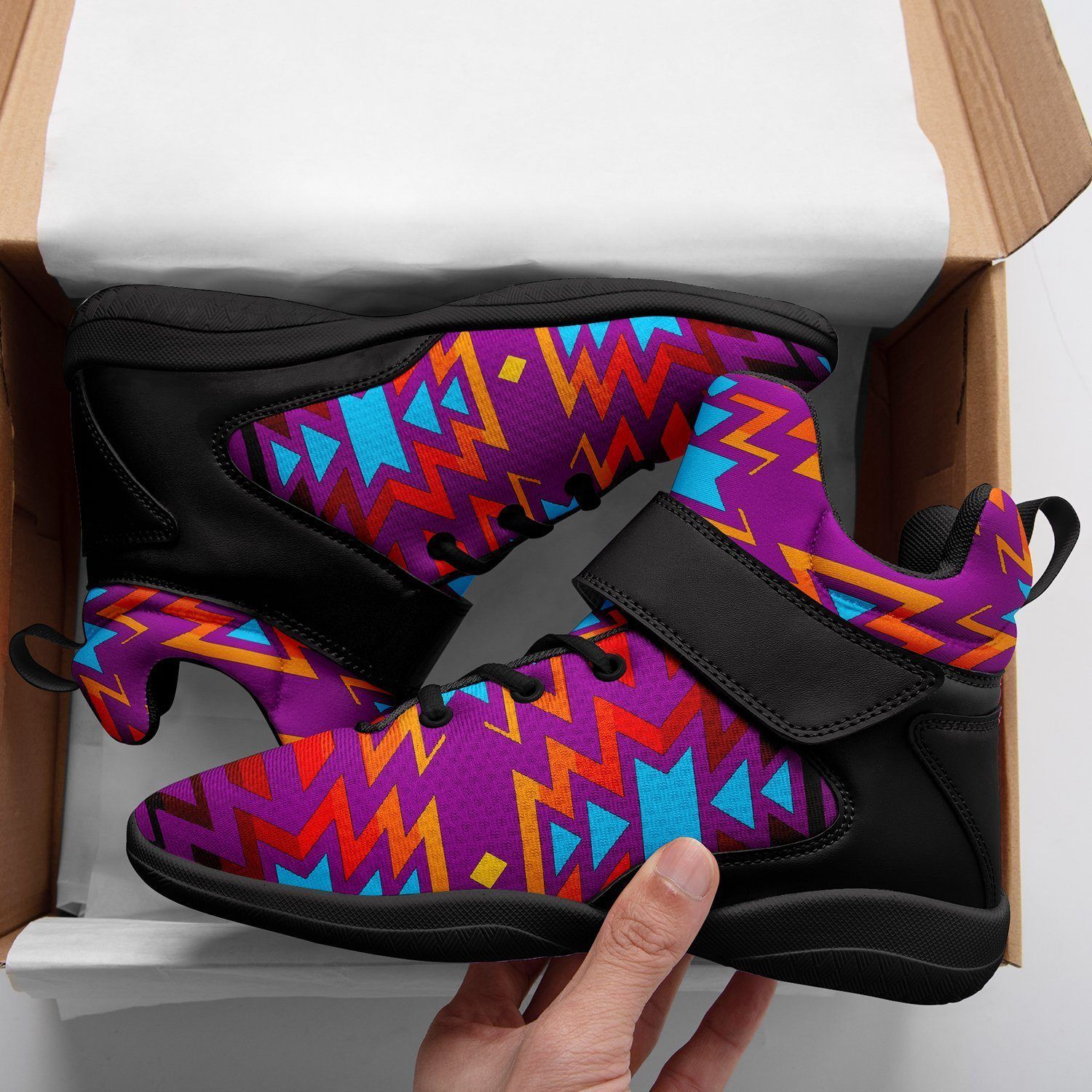 Fire Colors and Turquoise Purple Ipottaa Basketball / Sport High Top Shoes - Black Sole 49 Dzine