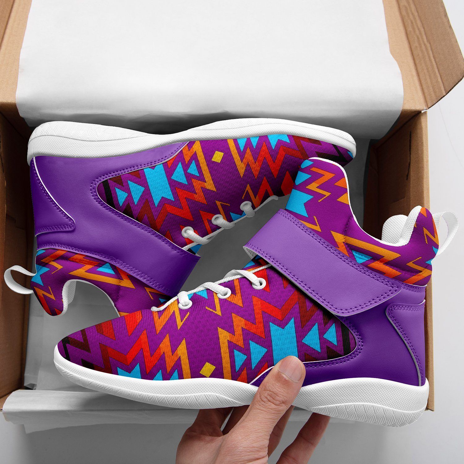 Fire Colors and Turquoise Purple Ipottaa Basketball / Sport High Top Shoes - White Sole 49 Dzine