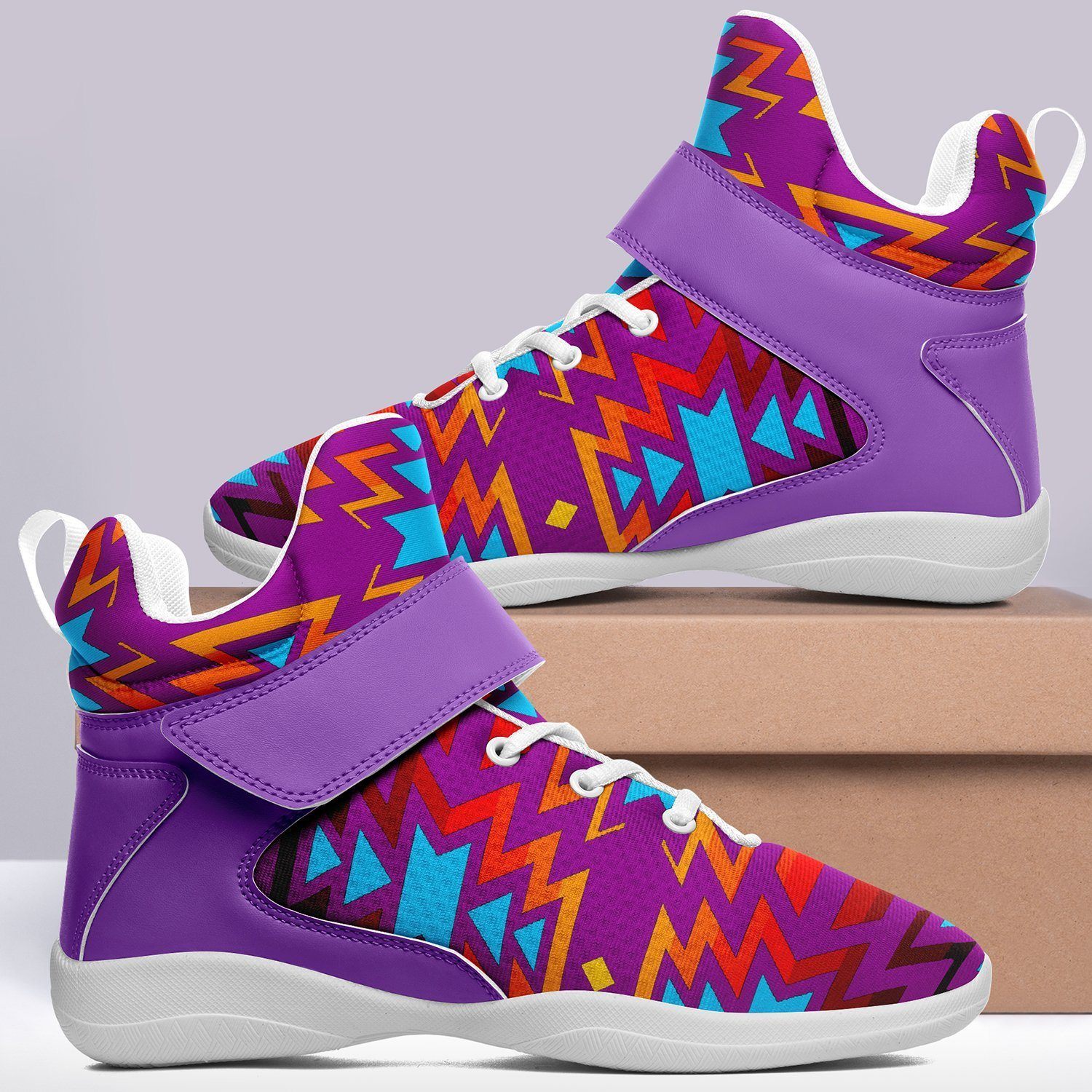 Fire Colors and Turquoise Purple Ipottaa Basketball / Sport High Top Shoes - White Sole 49 Dzine