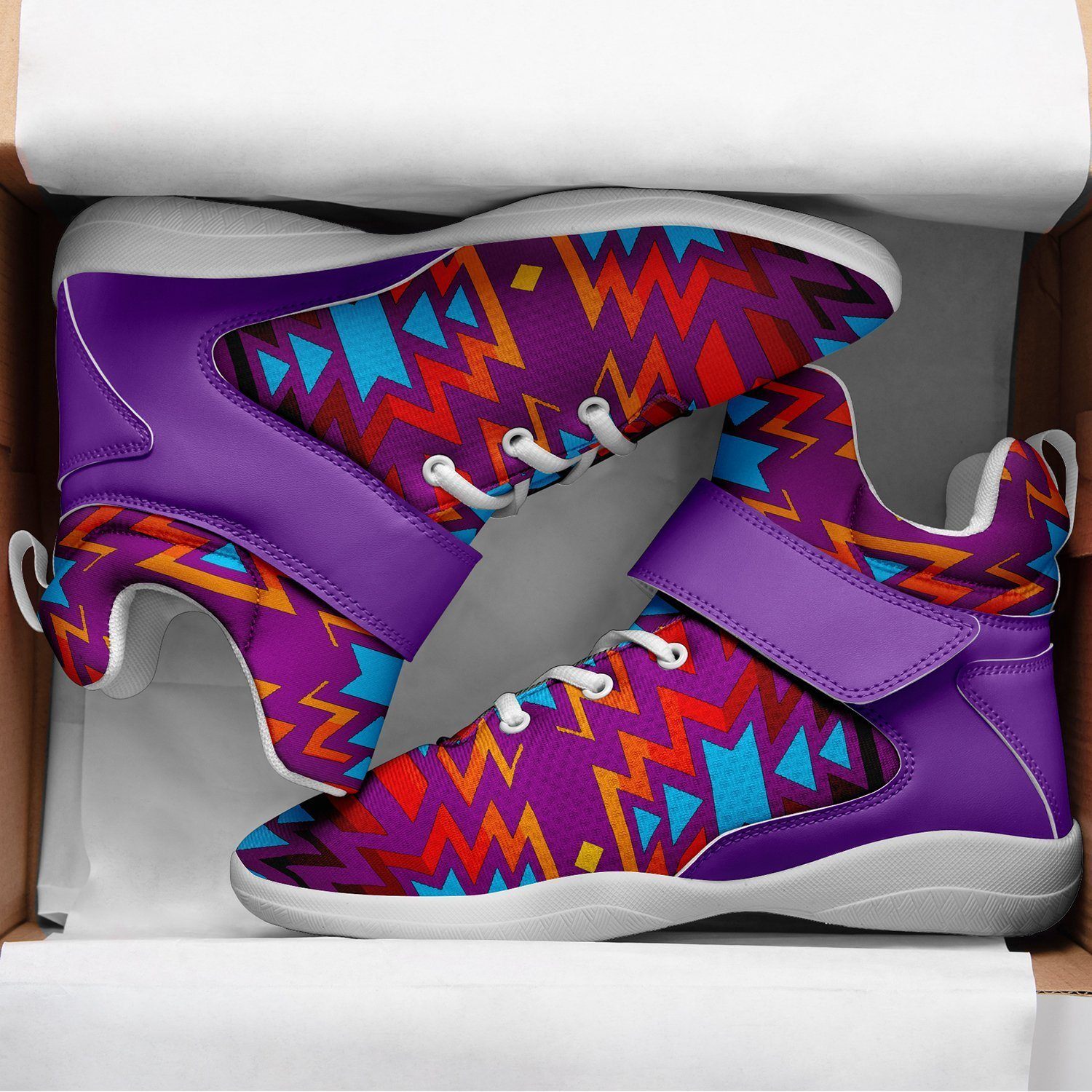 Fire Colors and Turquoise Purple Kid's Ipottaa Basketball / Sport High Top Shoes 49 Dzine