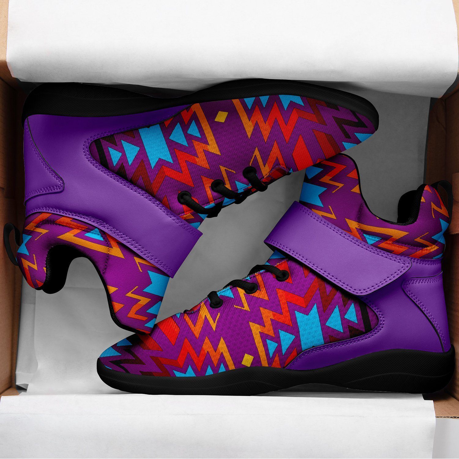 Fire Colors and Turquoise Purple Kid's Ipottaa Basketball / Sport High Top Shoes 49 Dzine