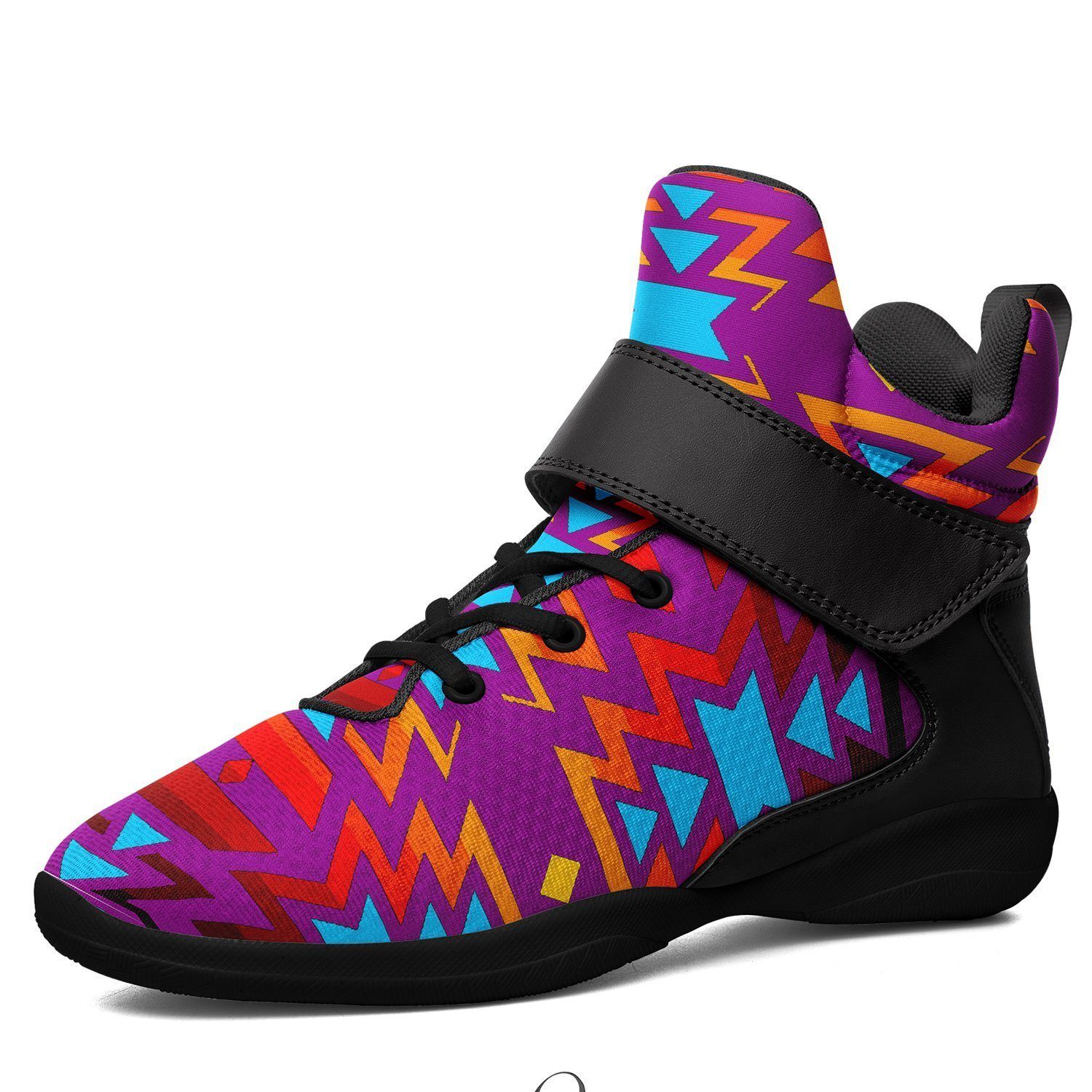 Fire Colors and Turquoise Purple Kid's Ipottaa Basketball / Sport High Top Shoes 49 Dzine US Child 12.5 / EUR 30 Black Sole with Black Strap