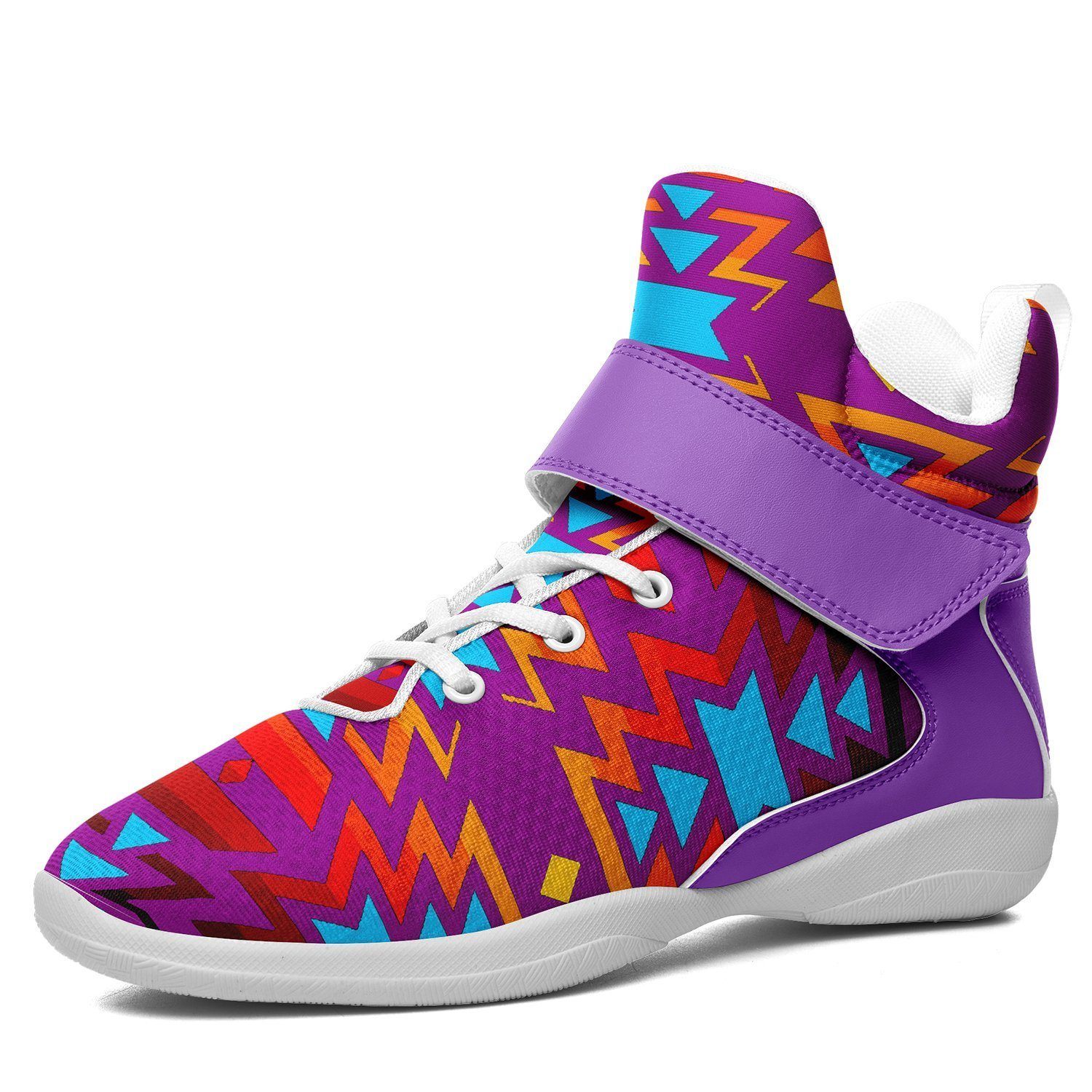 Fire Colors and Turquoise Purple Kid's Ipottaa Basketball / Sport High Top Shoes 49 Dzine US Child 12.5 / EUR 30 White Sole with Lavender Strap