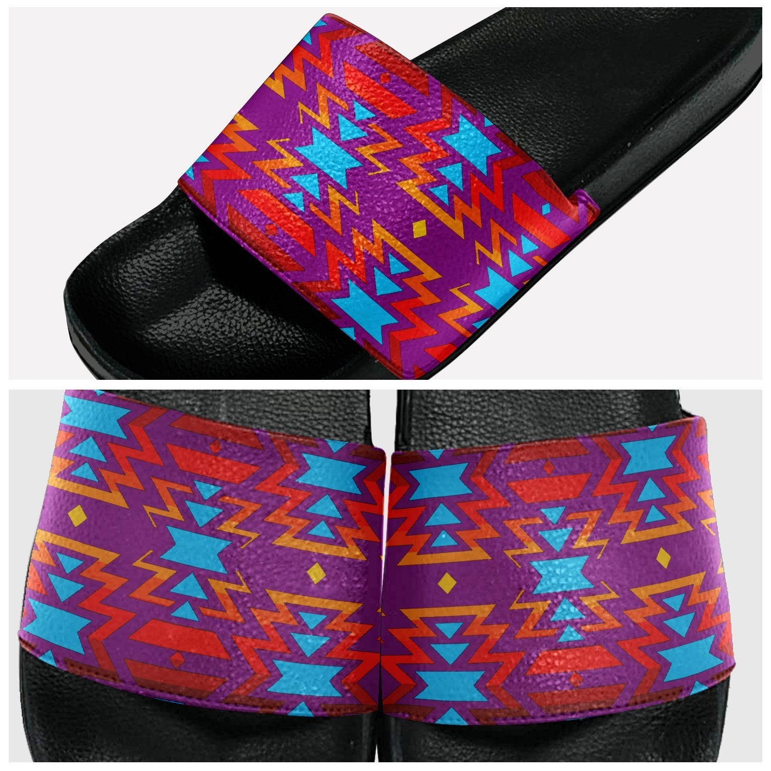 Fire Colors and Turquoise Purple Slide Sandals 49 Dzine