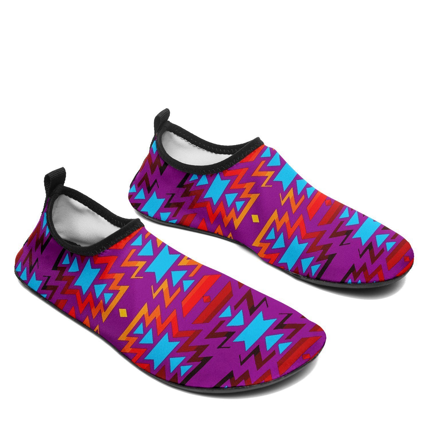 Fire Colors and Turquoise Purple Sockamoccs Kid's Slip On Shoes 49 Dzine