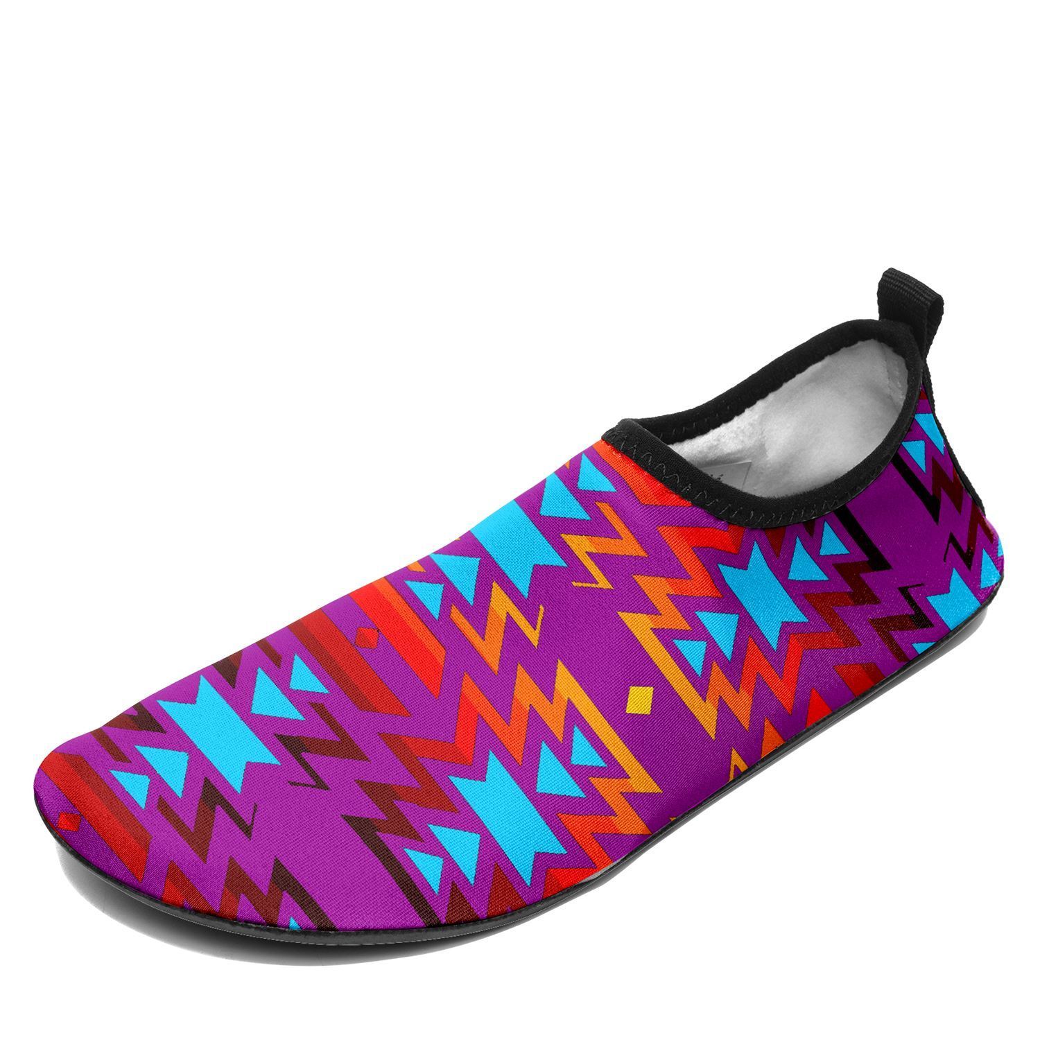 Fire Colors and Turquoise Purple Sockamoccs Kid's Slip On Shoes 49 Dzine