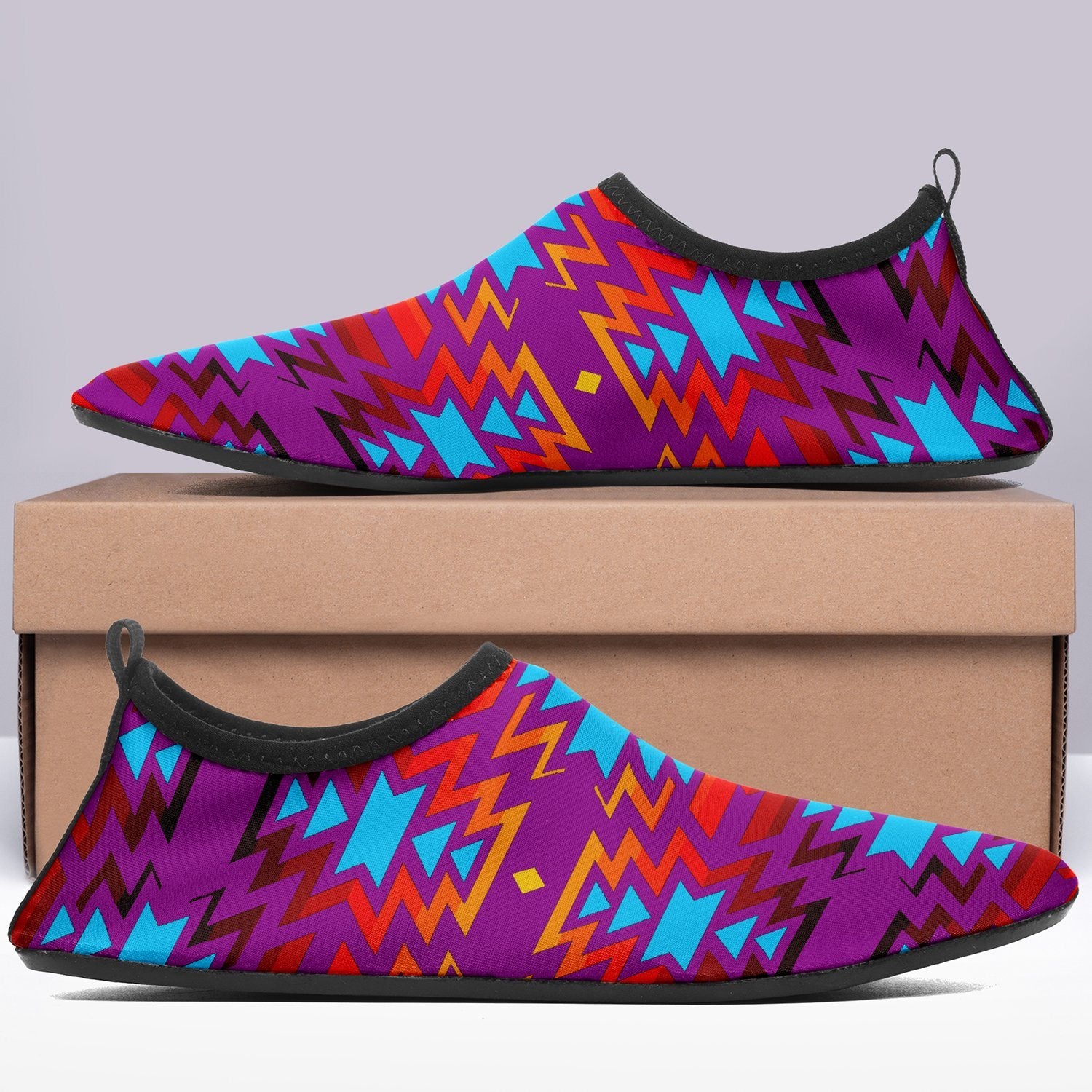 Fire Colors and Turquoise Purple Sockamoccs Slip On Shoes 49 Dzine