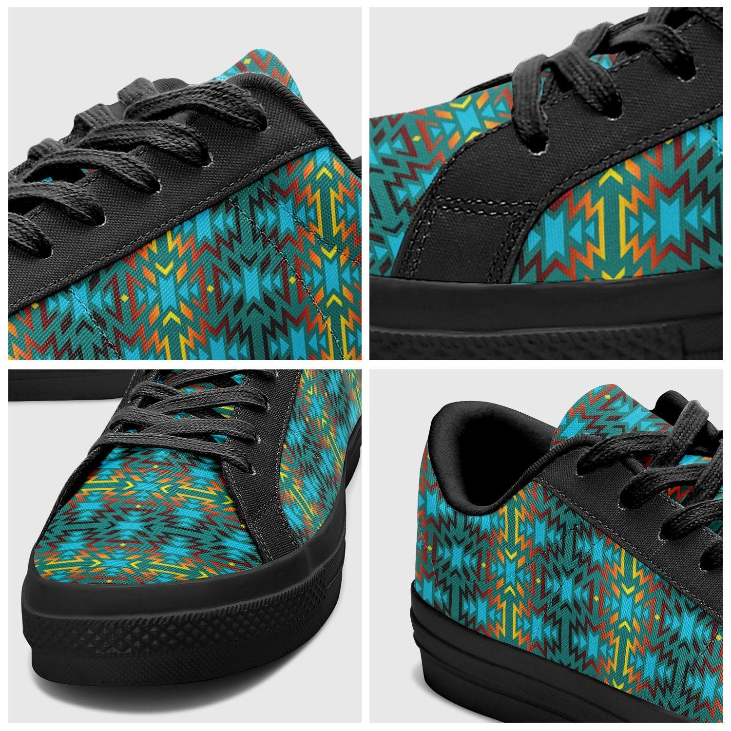 Fire Colors and Turquoise Teal Aapisi Low Top Canvas Shoes Black Sole 49 Dzine