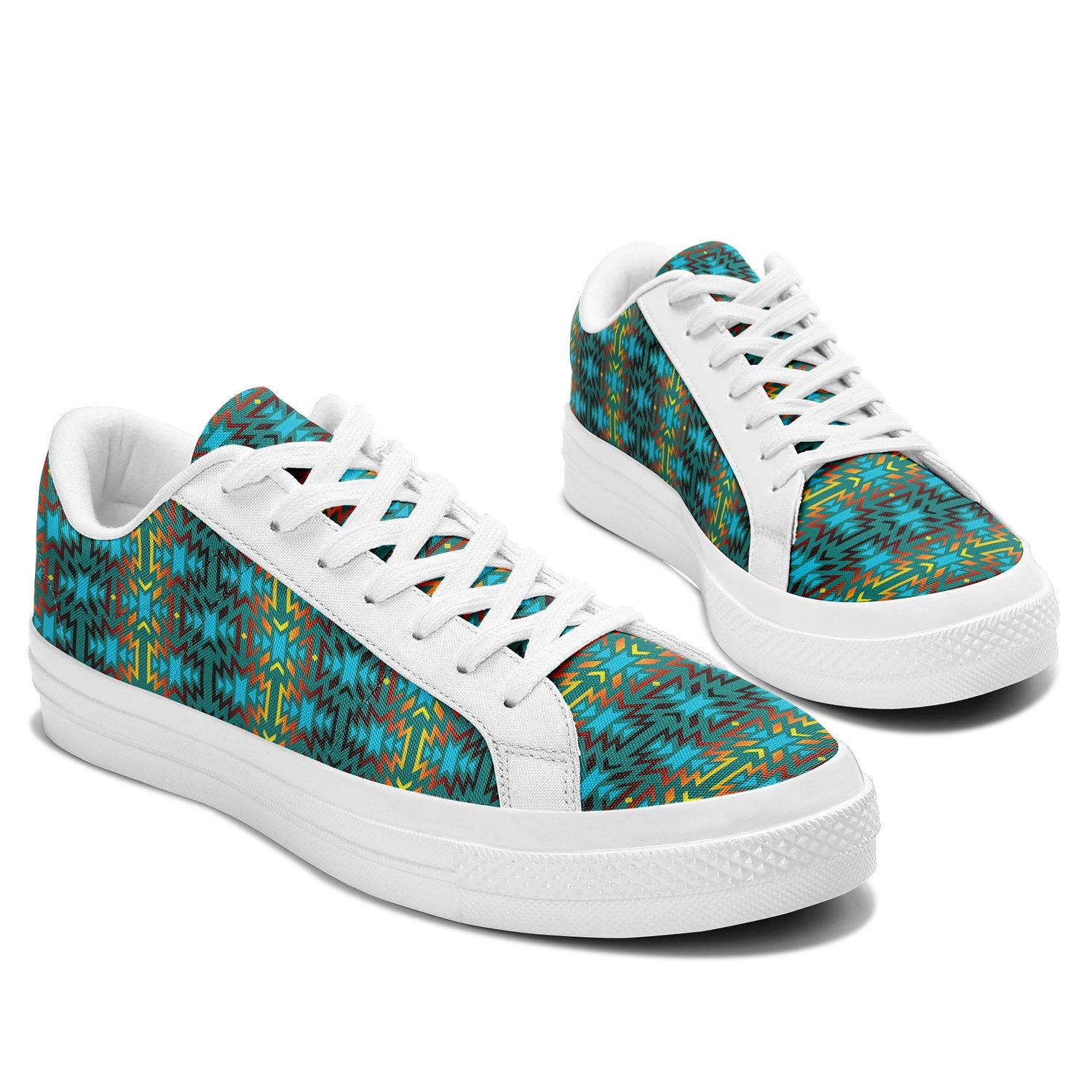Fire Colors and Turquoise Teal Aapisi Low Top Canvas Shoes White Sole 49 Dzine