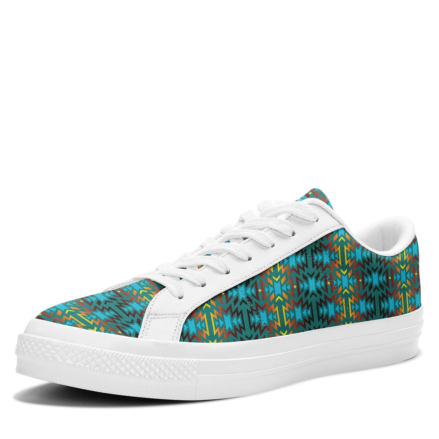 Fire Colors and Turquoise Teal Aapisi Low Top Canvas Shoes White Sole 49 Dzine