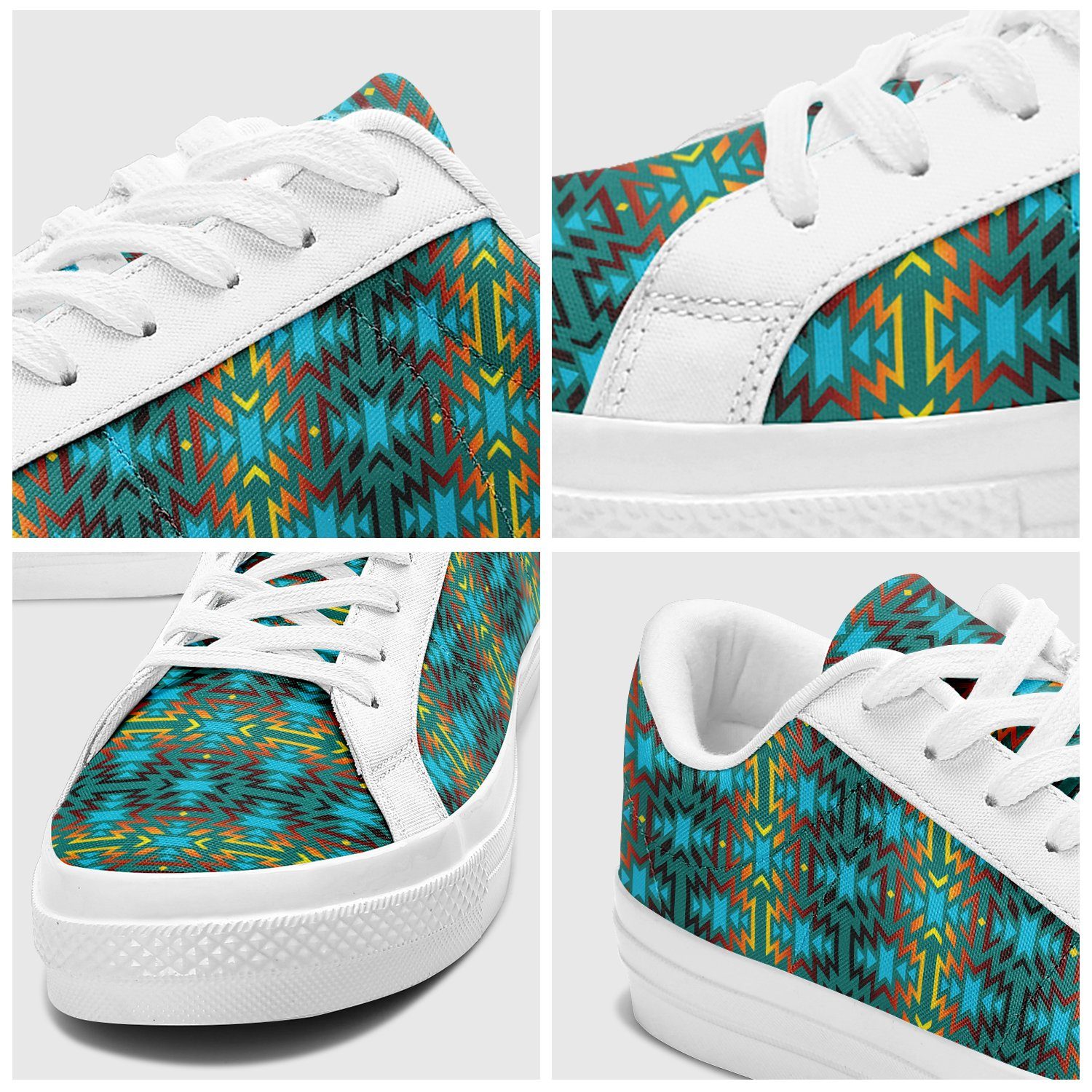 Fire Colors and Turquoise Teal Aapisi Low Top Canvas Shoes White Sole 49 Dzine