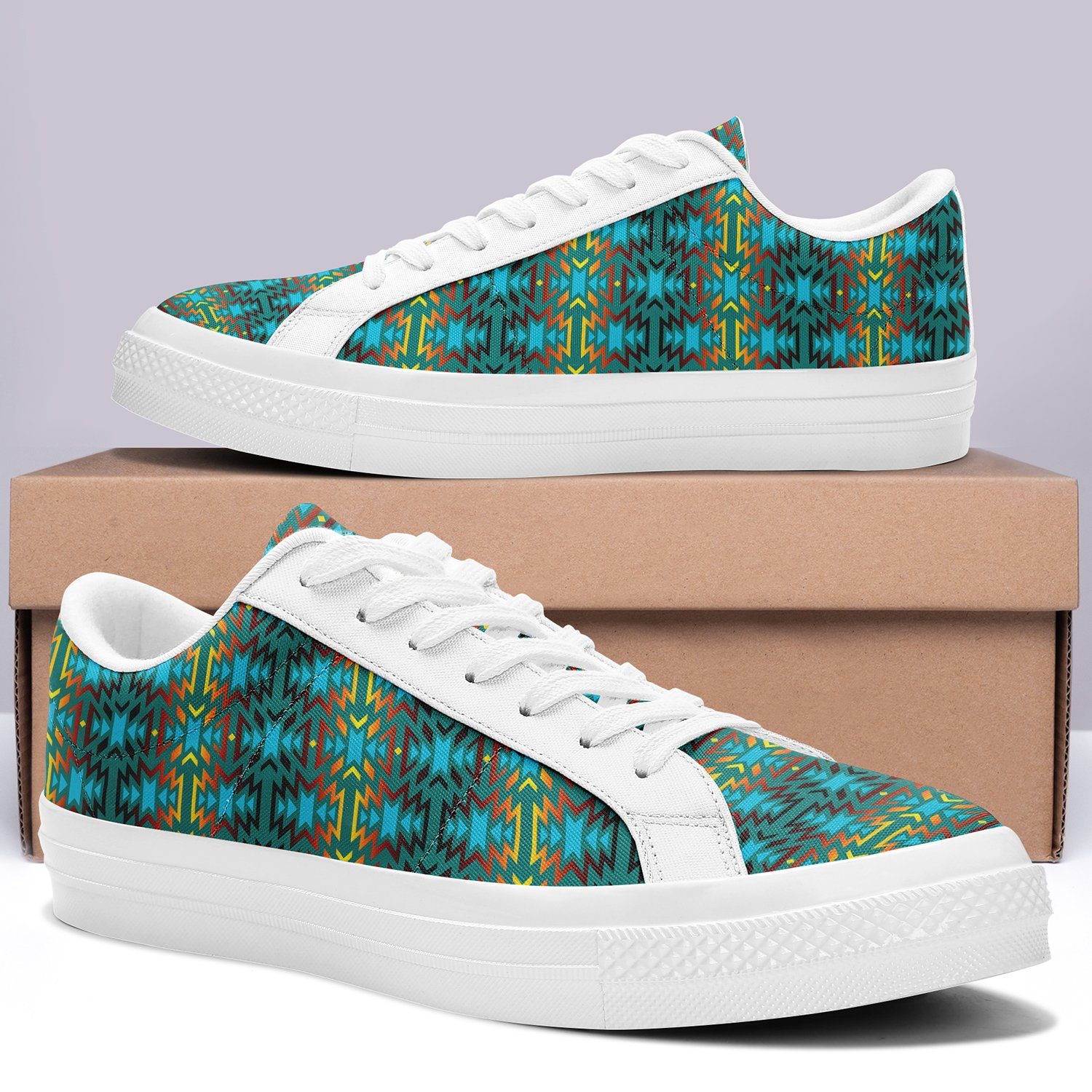 Fire Colors and Turquoise Teal Aapisi Low Top Canvas Shoes White Sole 49 Dzine