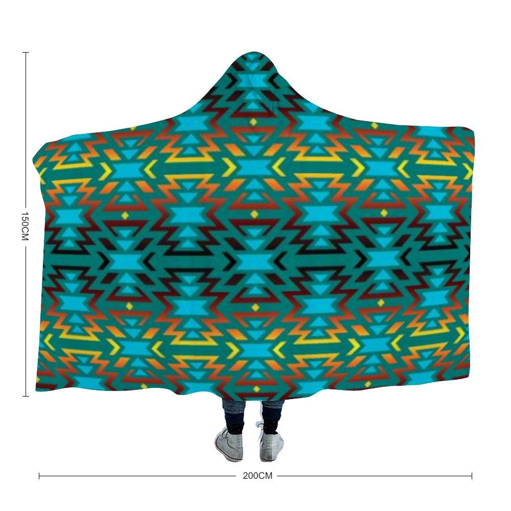 Fire Colors and Turquoise Teal Hooded Blanket 49 Dzine