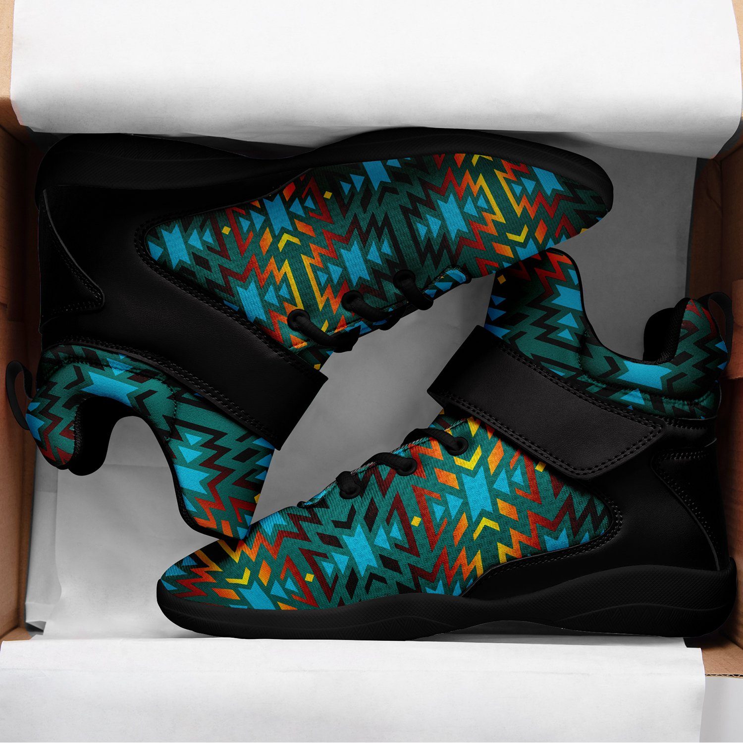 Fire Colors and Turquoise Teal Ipottaa Basketball / Sport High Top Shoes 49 Dzine