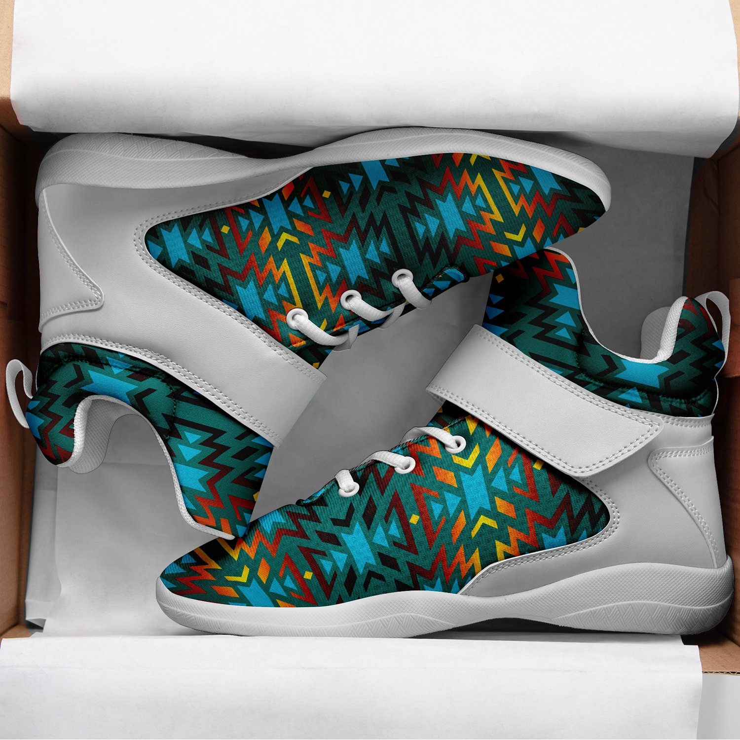 Fire Colors and Turquoise Teal Ipottaa Basketball / Sport High Top Shoes 49 Dzine