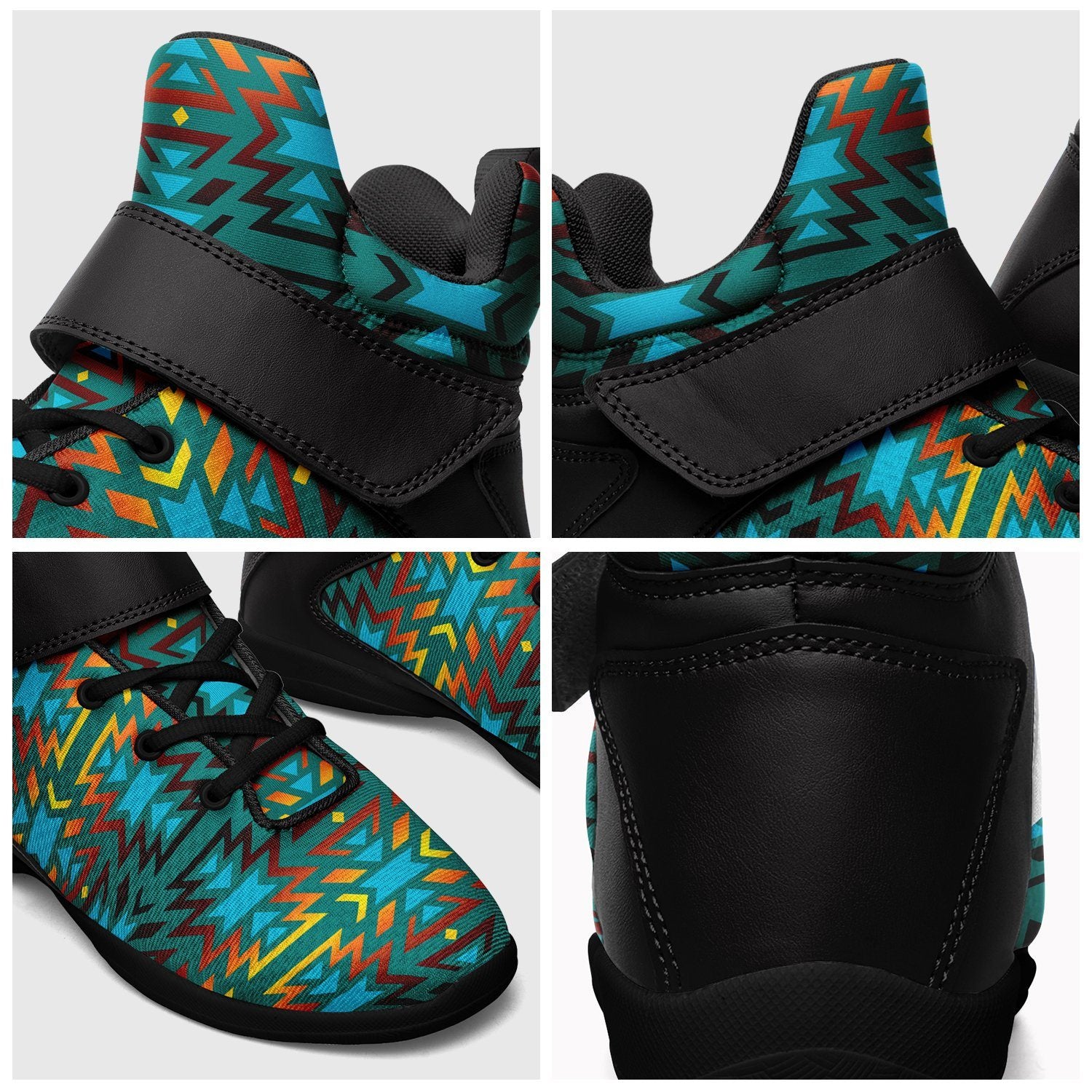 Fire Colors and Turquoise Teal Ipottaa Basketball / Sport High Top Shoes 49 Dzine