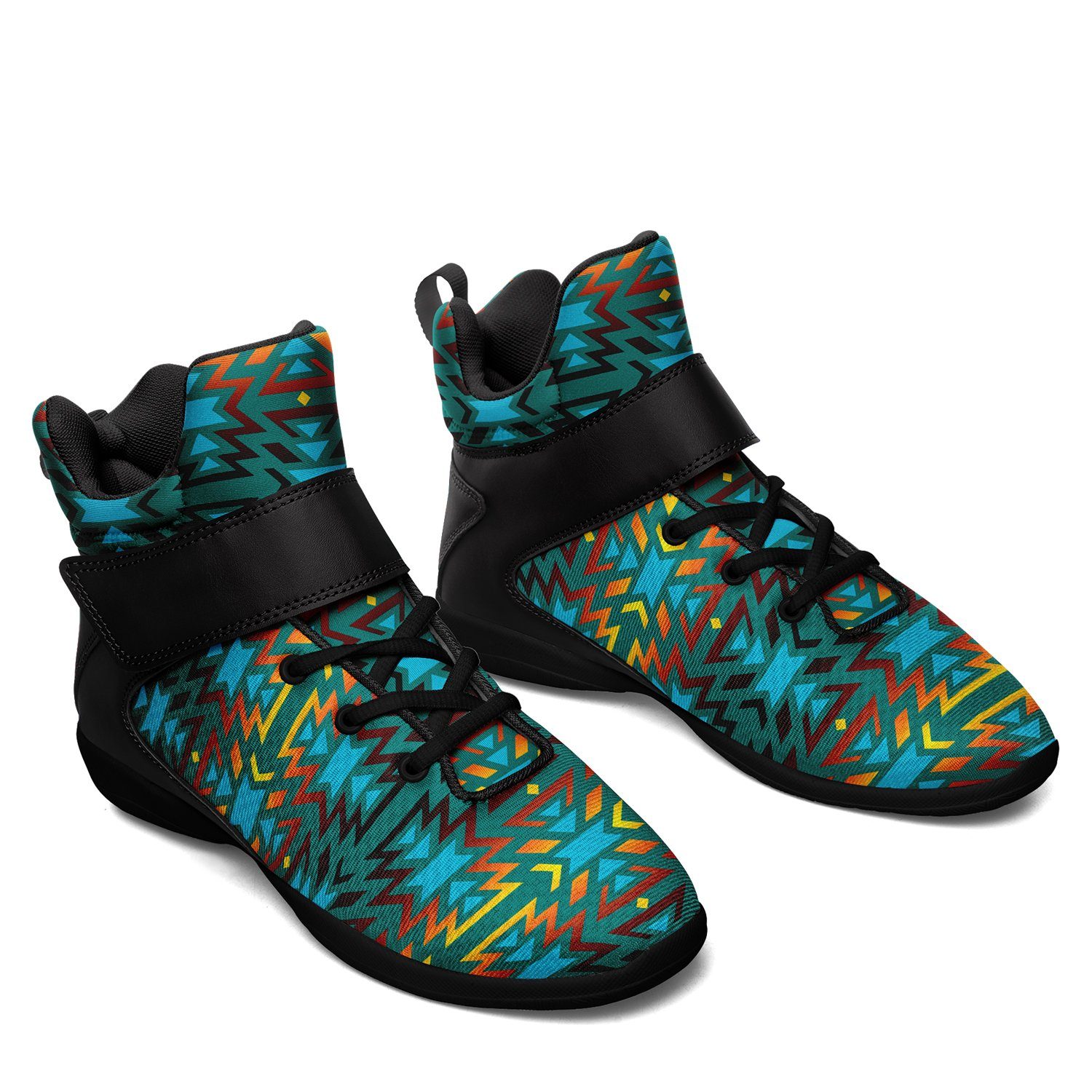 Fire Colors and Turquoise Teal Ipottaa Basketball / Sport High Top Shoes 49 Dzine