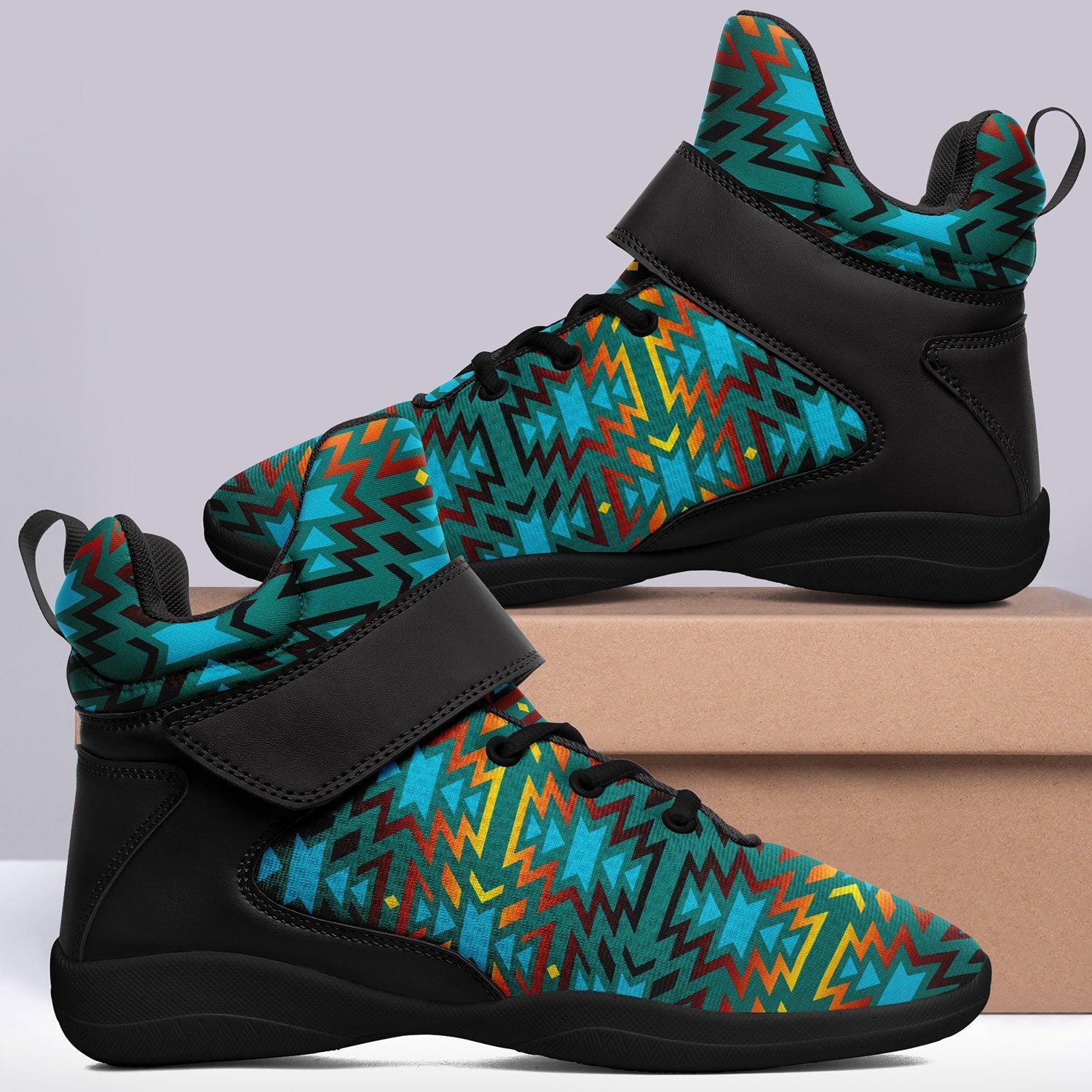 Fire Colors and Turquoise Teal Ipottaa Basketball / Sport High Top Shoes 49 Dzine