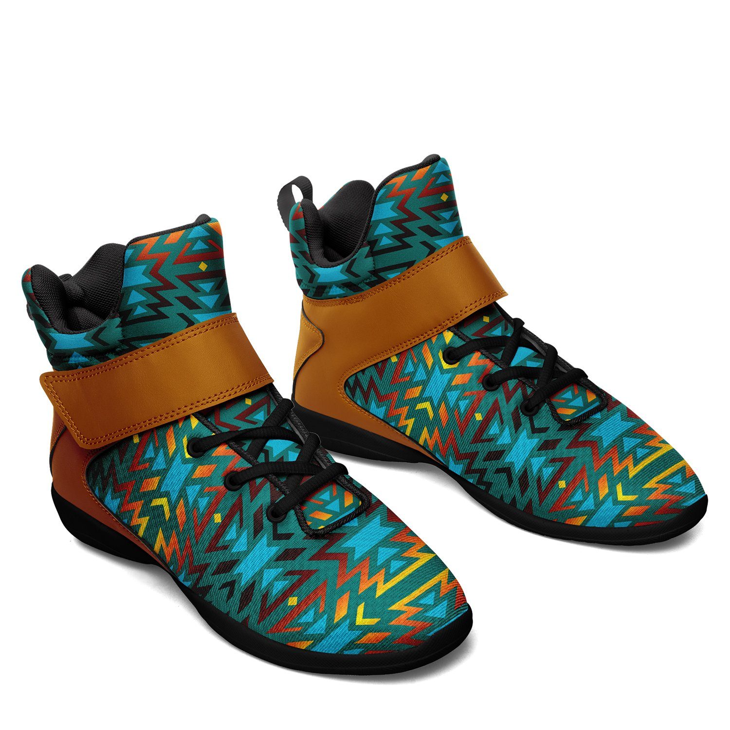 Fire Colors and Turquoise Teal Ipottaa Basketball / Sport High Top Shoes 49 Dzine