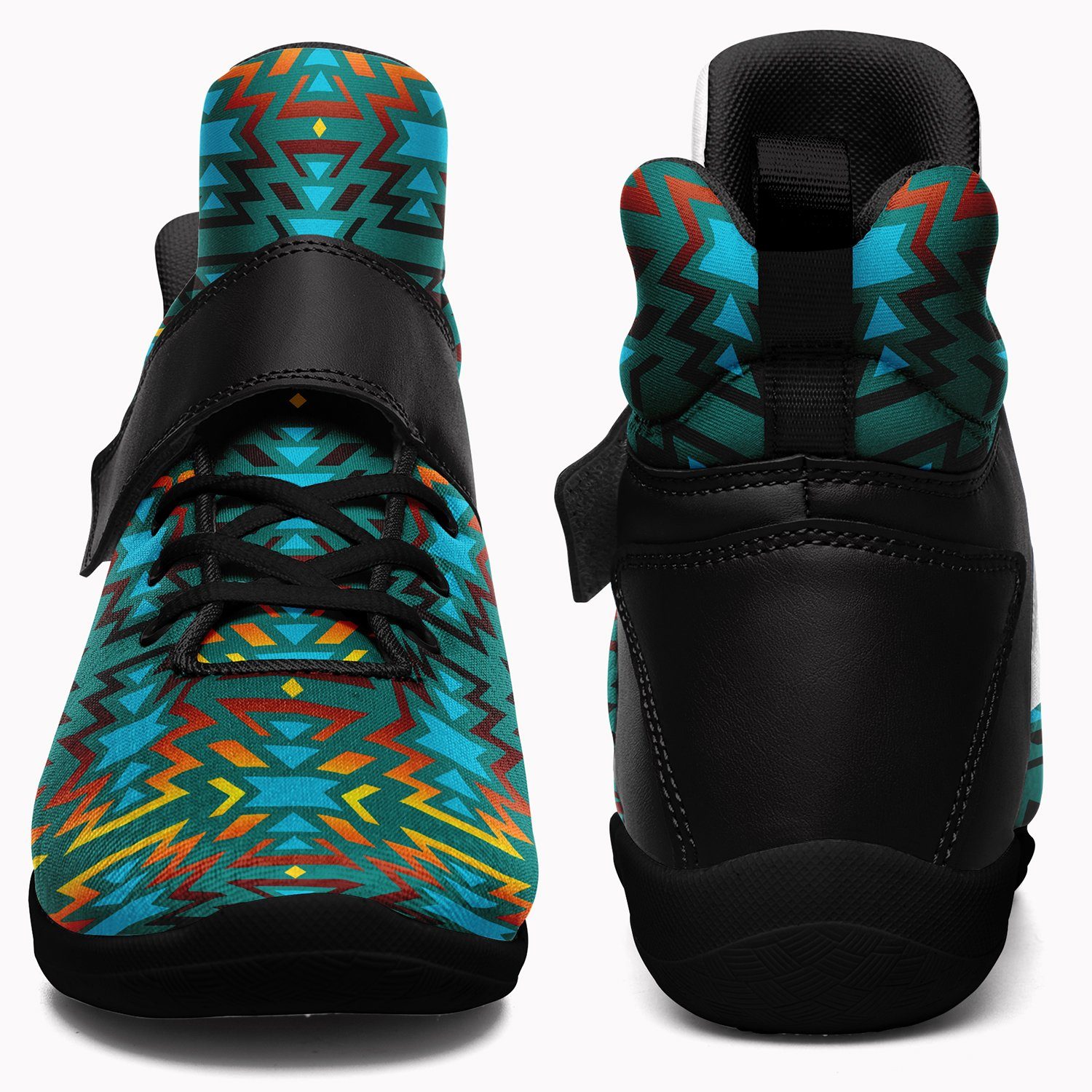 Fire Colors and Turquoise Teal Ipottaa Basketball / Sport High Top Shoes 49 Dzine