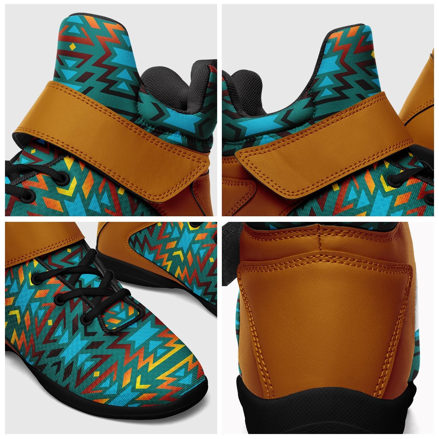 Fire Colors and Turquoise Teal Ipottaa Basketball / Sport High Top Shoes 49 Dzine