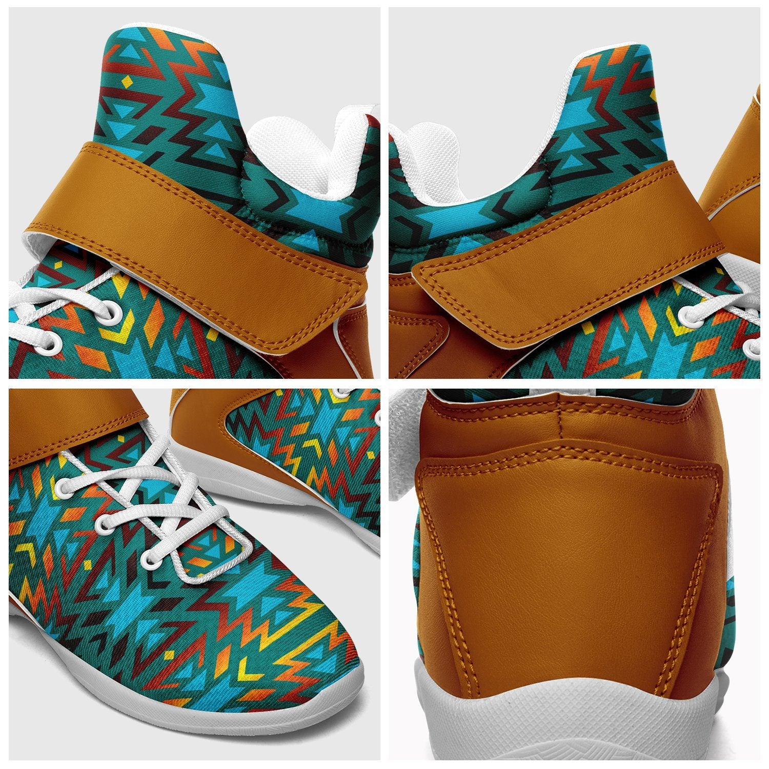 Fire Colors and Turquoise Teal Ipottaa Basketball / Sport High Top Shoes 49 Dzine