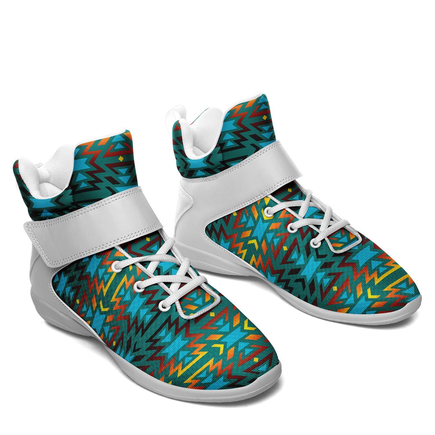Fire Colors and Turquoise Teal Ipottaa Basketball / Sport High Top Shoes 49 Dzine