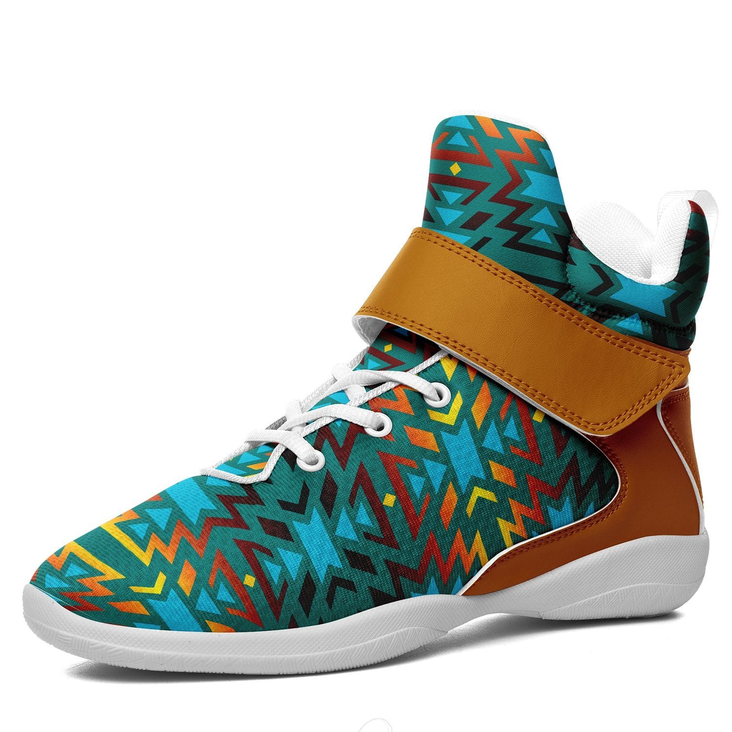 Fire Colors and Turquoise Teal Ipottaa Basketball / Sport High Top Shoes 49 Dzine