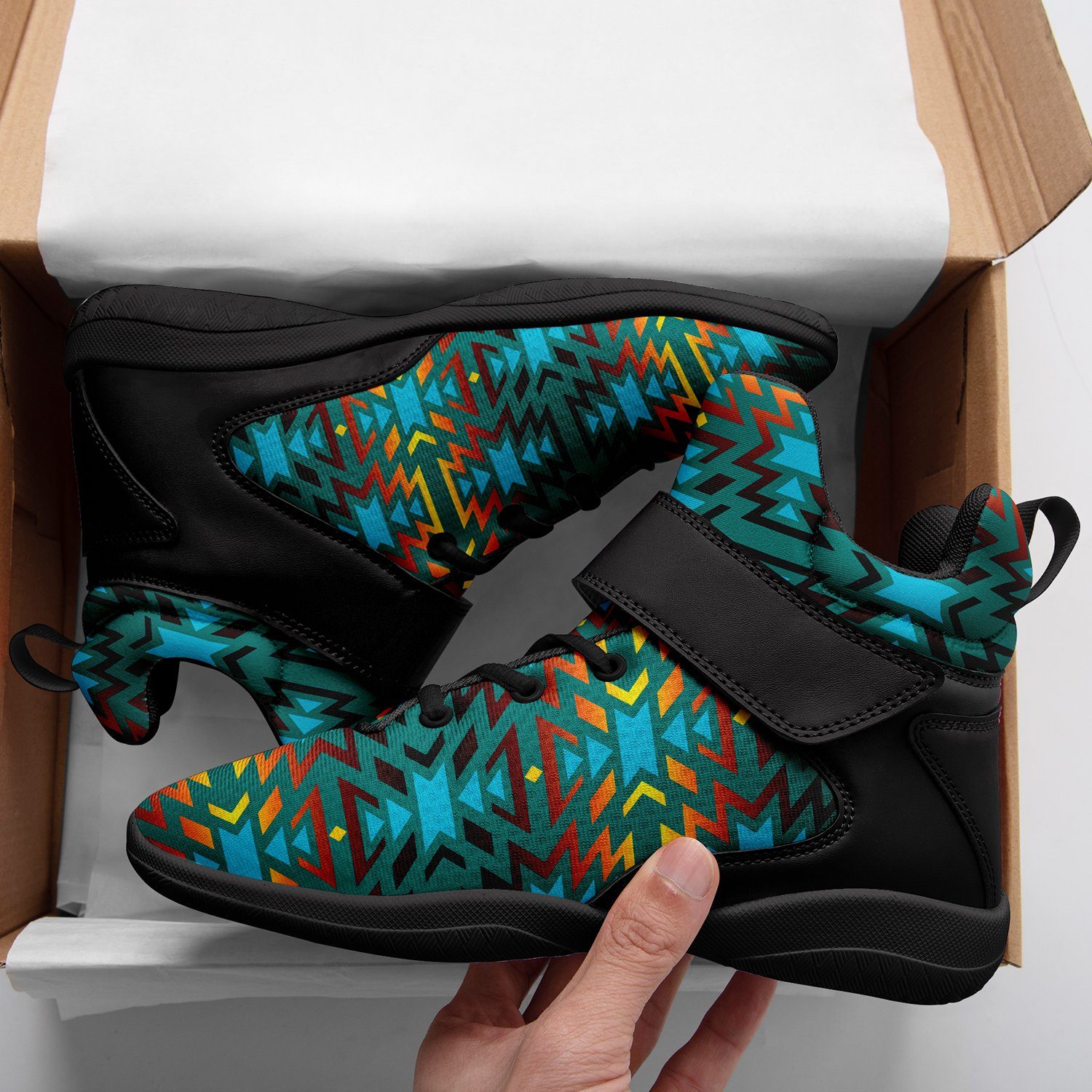 Fire Colors and Turquoise Teal Ipottaa Basketball / Sport High Top Shoes 49 Dzine