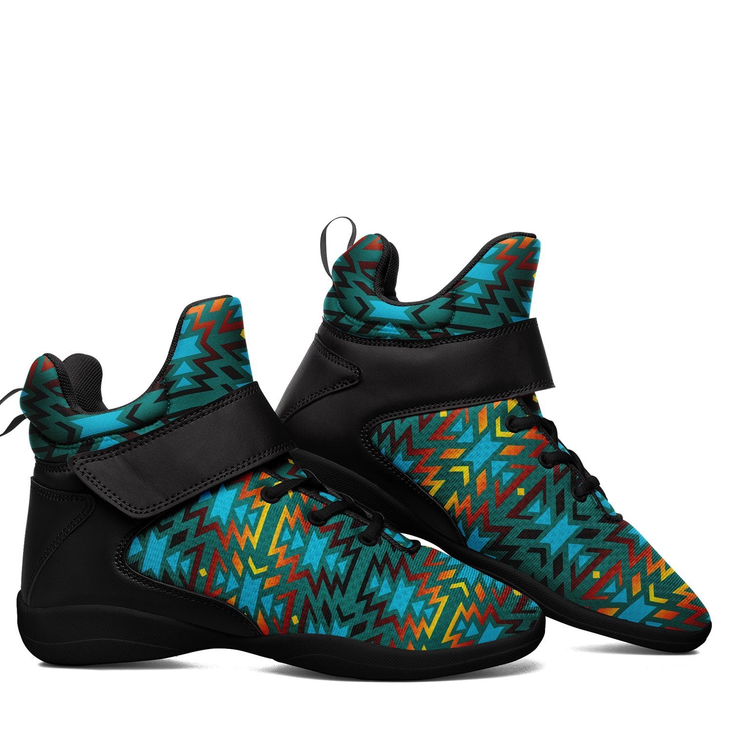 Fire Colors and Turquoise Teal Ipottaa Basketball / Sport High Top Shoes 49 Dzine
