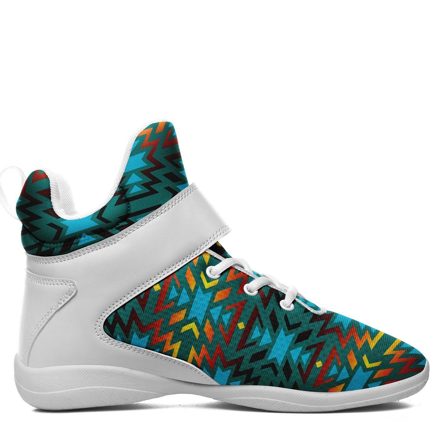 Fire Colors and Turquoise Teal Ipottaa Basketball / Sport High Top Shoes - White Sole 49 Dzine 