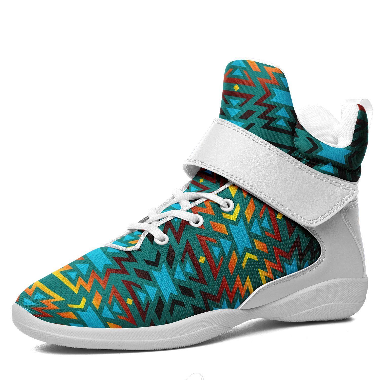 Fire Colors and Turquoise Teal Ipottaa Basketball / Sport High Top Shoes - White Sole 49 Dzine US Men 7 / EUR 40 White Sole with White Strap 