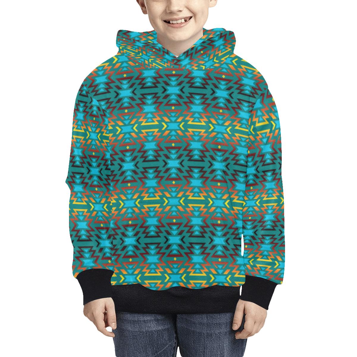 Fire Colors and Turquoise Teal Kids' All Over Print Hoodie (Model H38) Kids' AOP Hoodie (H38) e-joyer
