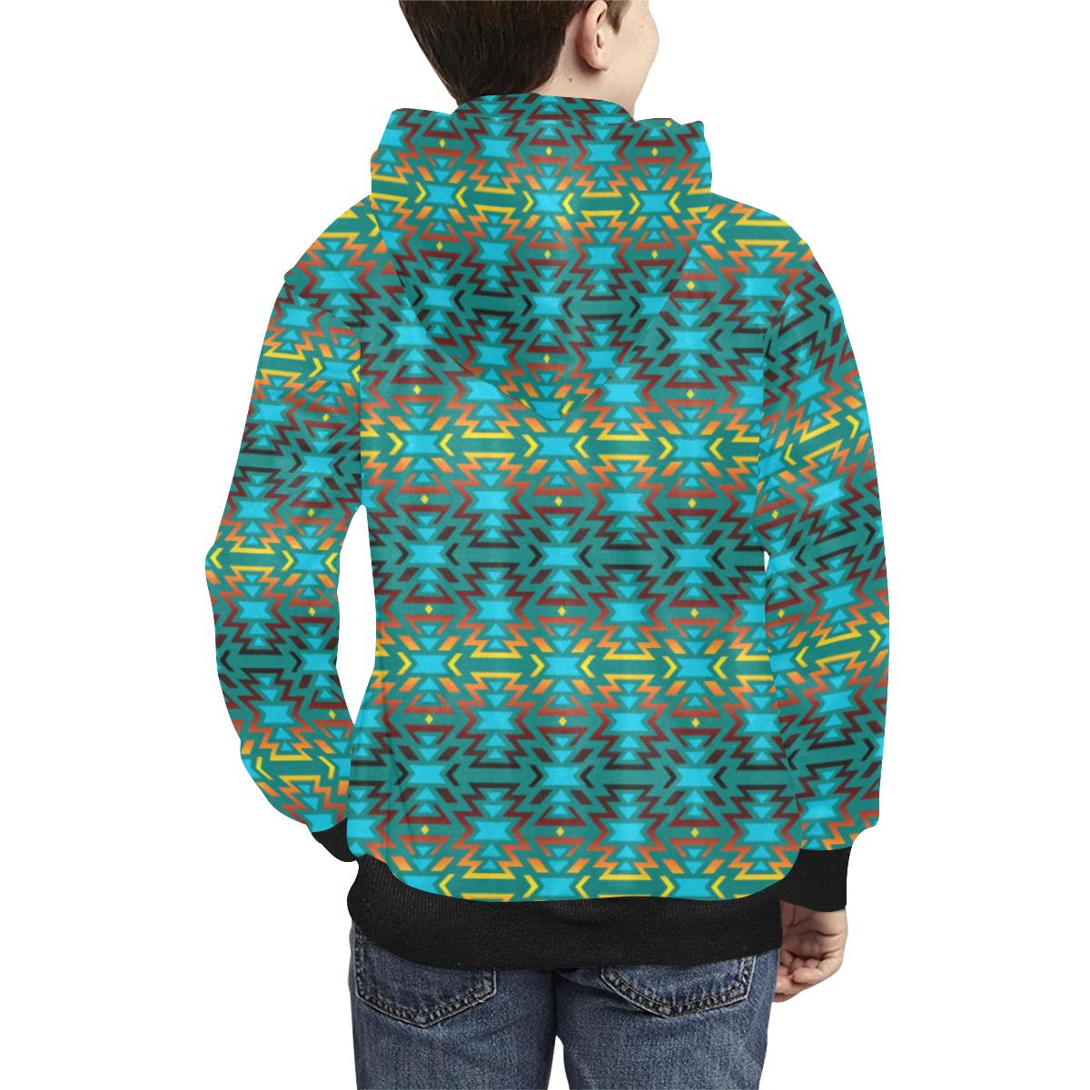 Fire Colors and Turquoise Teal Kids' All Over Print Hoodie (Model H38) Kids' AOP Hoodie (H38) e-joyer