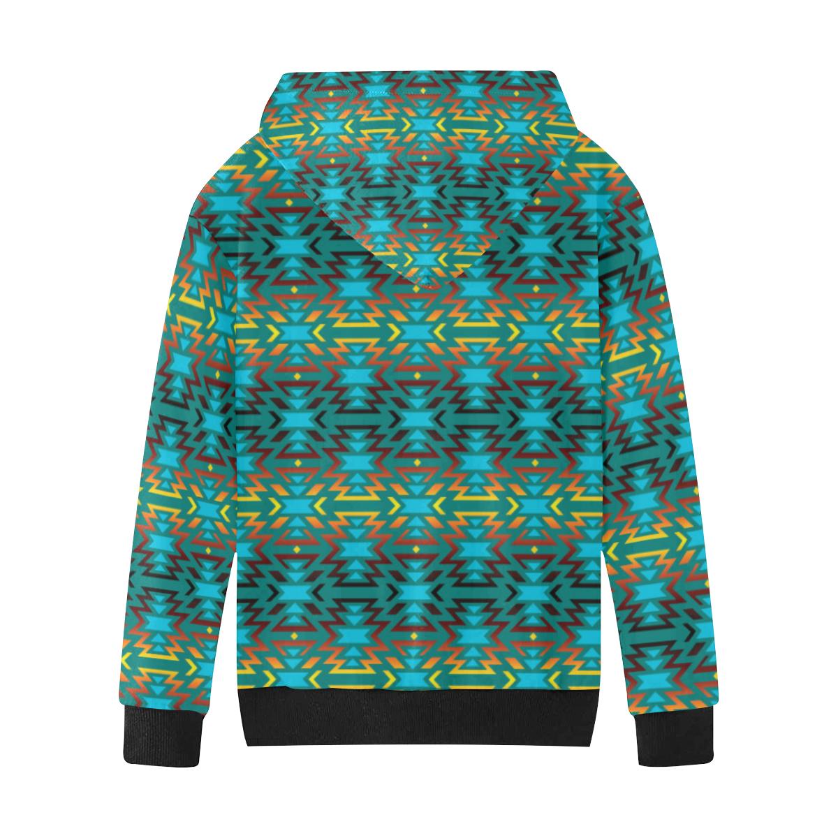 Fire Colors and Turquoise Teal Kids' All Over Print Hoodie (Model H38) Kids' AOP Hoodie (H38) e-joyer