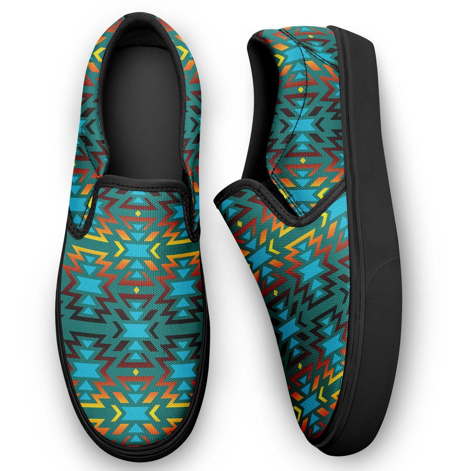 Fire Colors and Turquoise Teal Otoyimm Kid's Canvas Slip On Shoes 49 Dzine