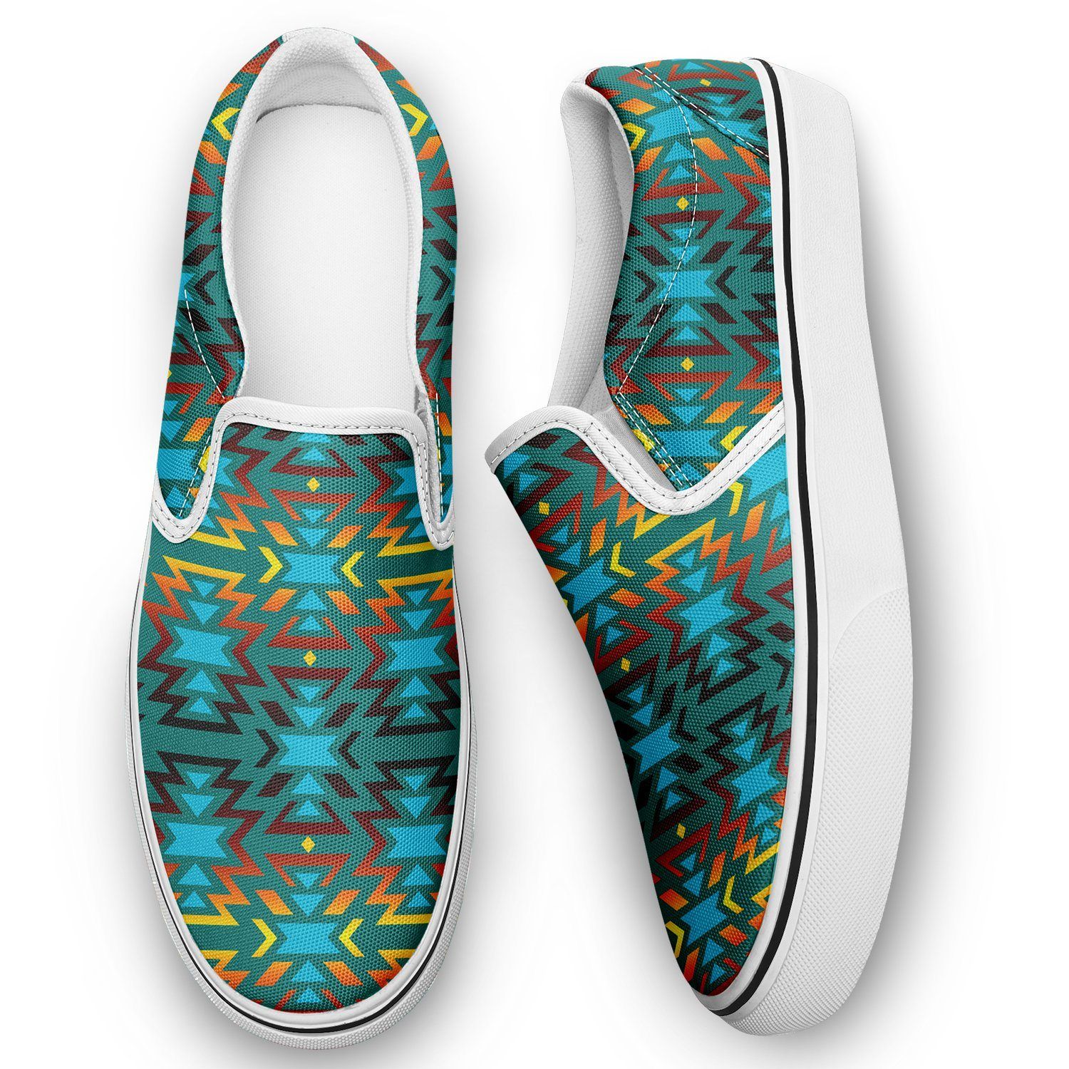 Fire Colors and Turquoise Teal Otoyimm Kid's Canvas Slip On Shoes 49 Dzine