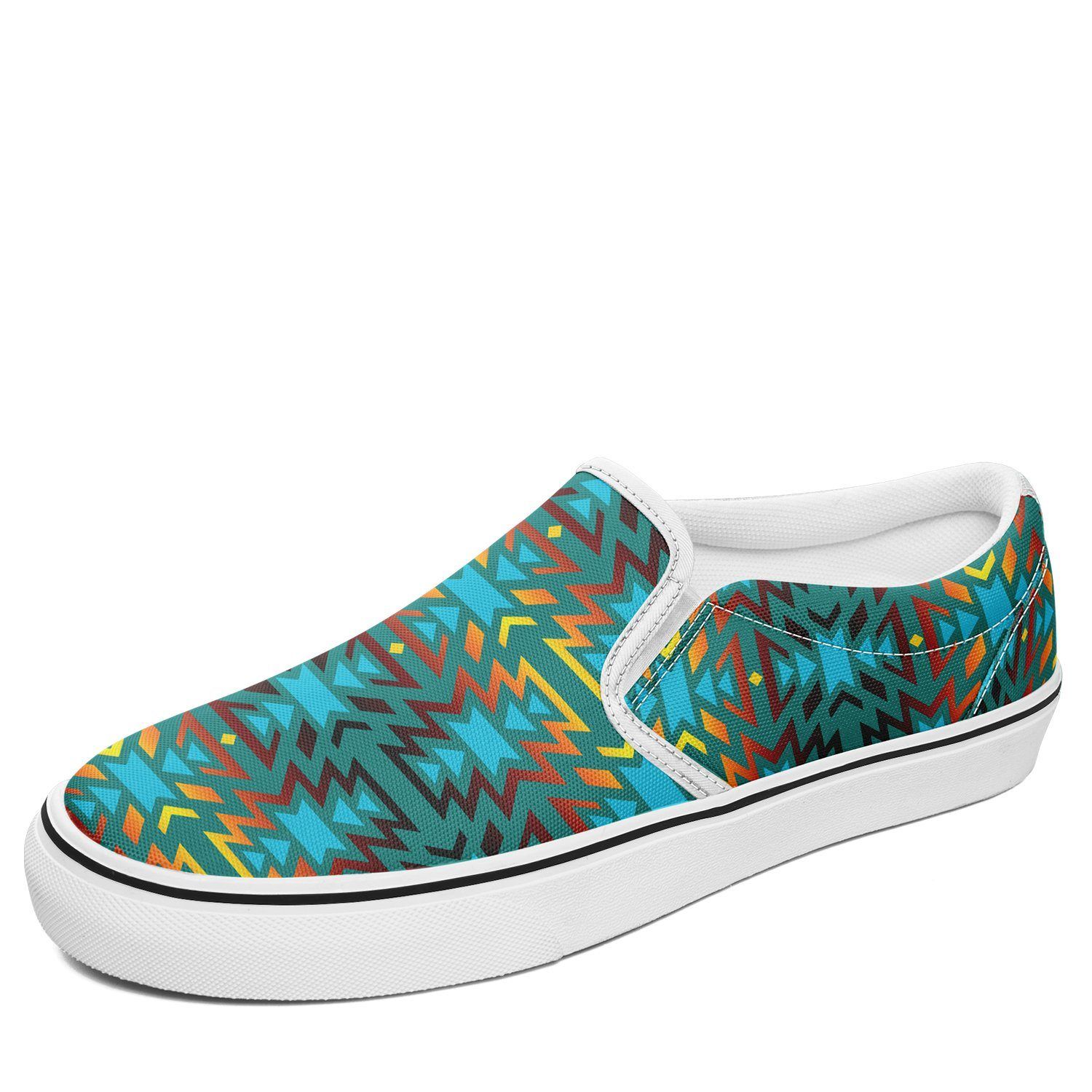 Fire Colors and Turquoise Teal Otoyimm Kid's Canvas Slip On Shoes 49 Dzine US Youth 1 / EUR 32 White Sole
