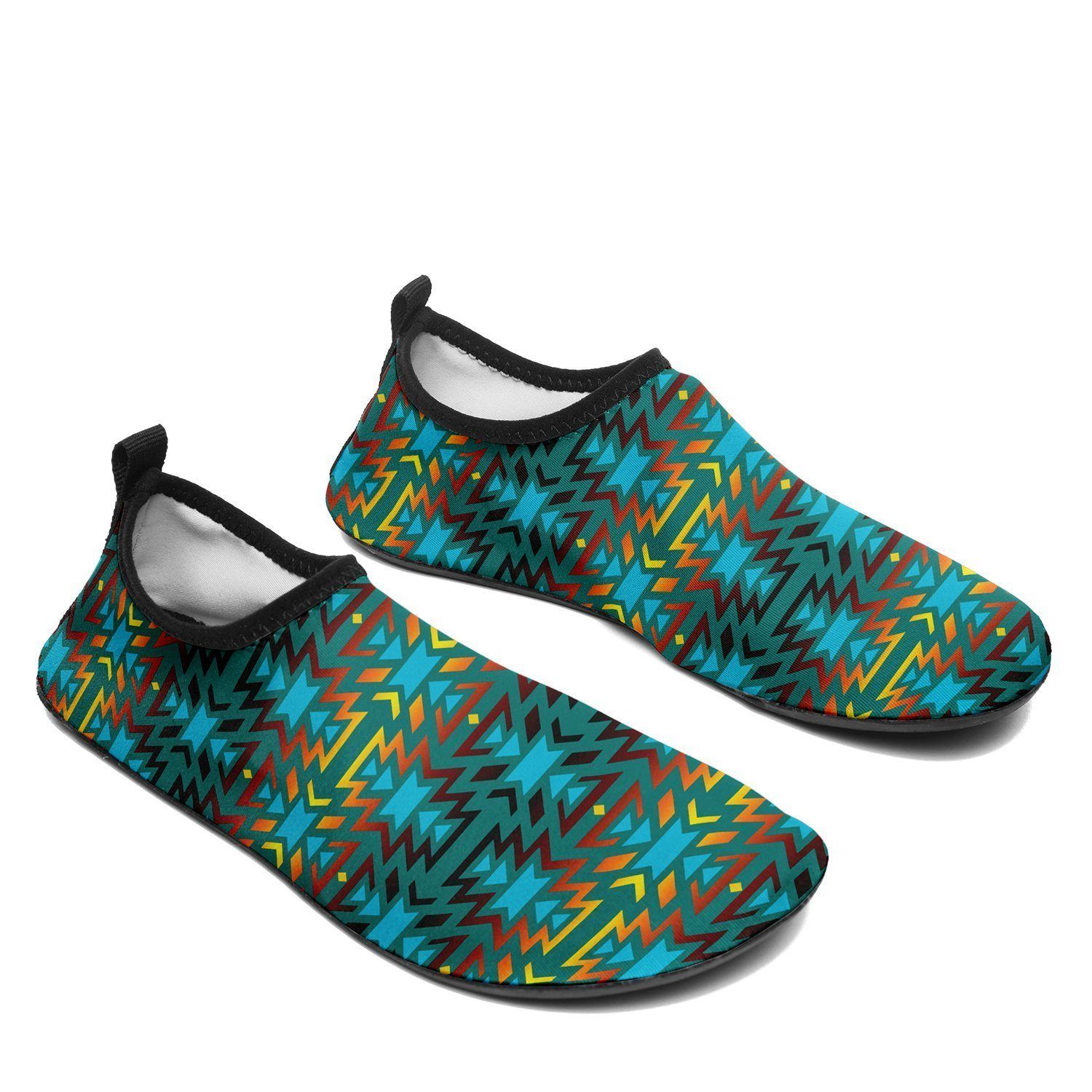 Fire Colors and Turquoise Teal Sockamoccs Kid's Slip On Shoes 49 Dzine