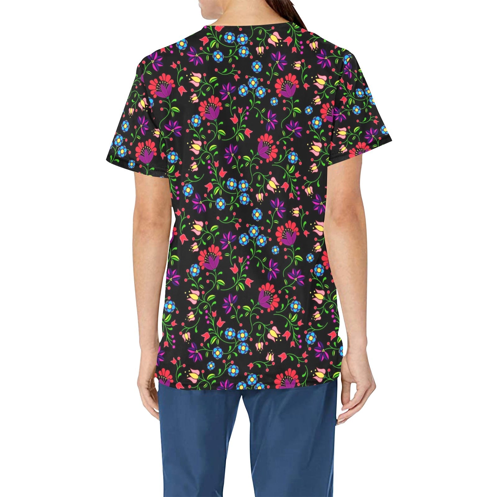 Fleur Indigine All Over Print Scrub Top Scrub Top e-joyer